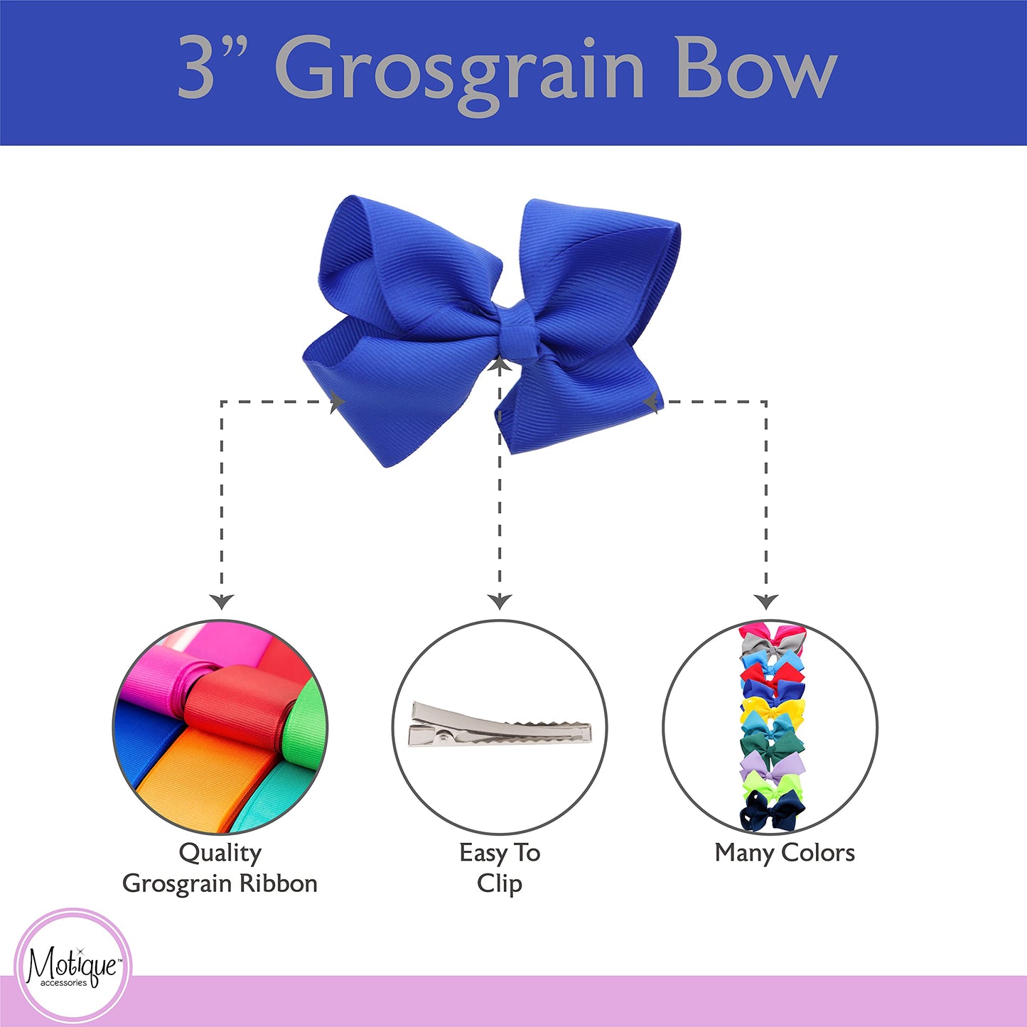 3 Inch Grosgrain Bow for Little Girls- Set of 2 (Royal)