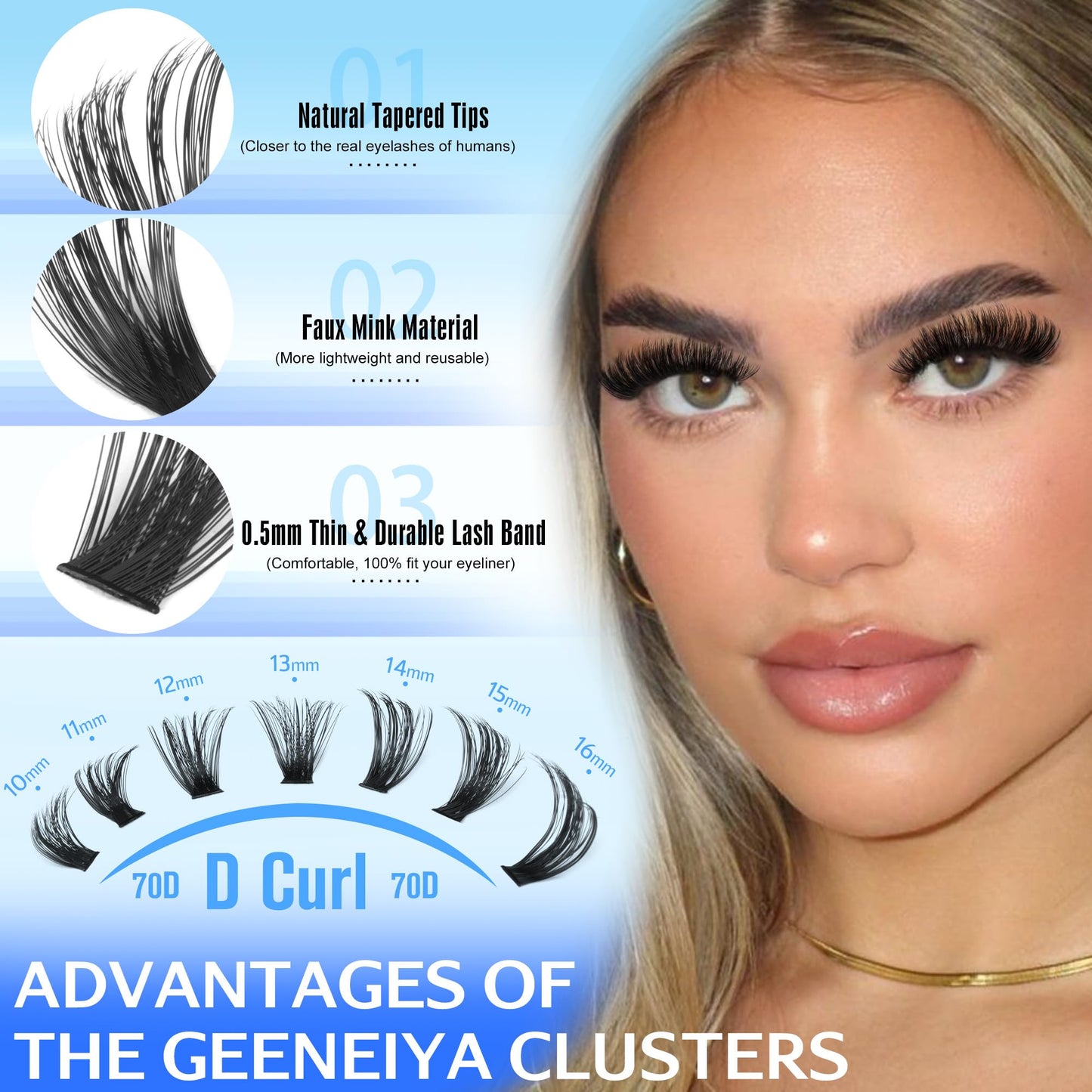 Geeneiya 70D+90D Lash Extension Kit Wispy Lash Clusters Kit 10-18mm Natural Cluster Eyelash Extension Kit Individual Lashes with Waterproof Lash Bond and Seal Glue, Lash Tweezers (0.05D, 300PCS)