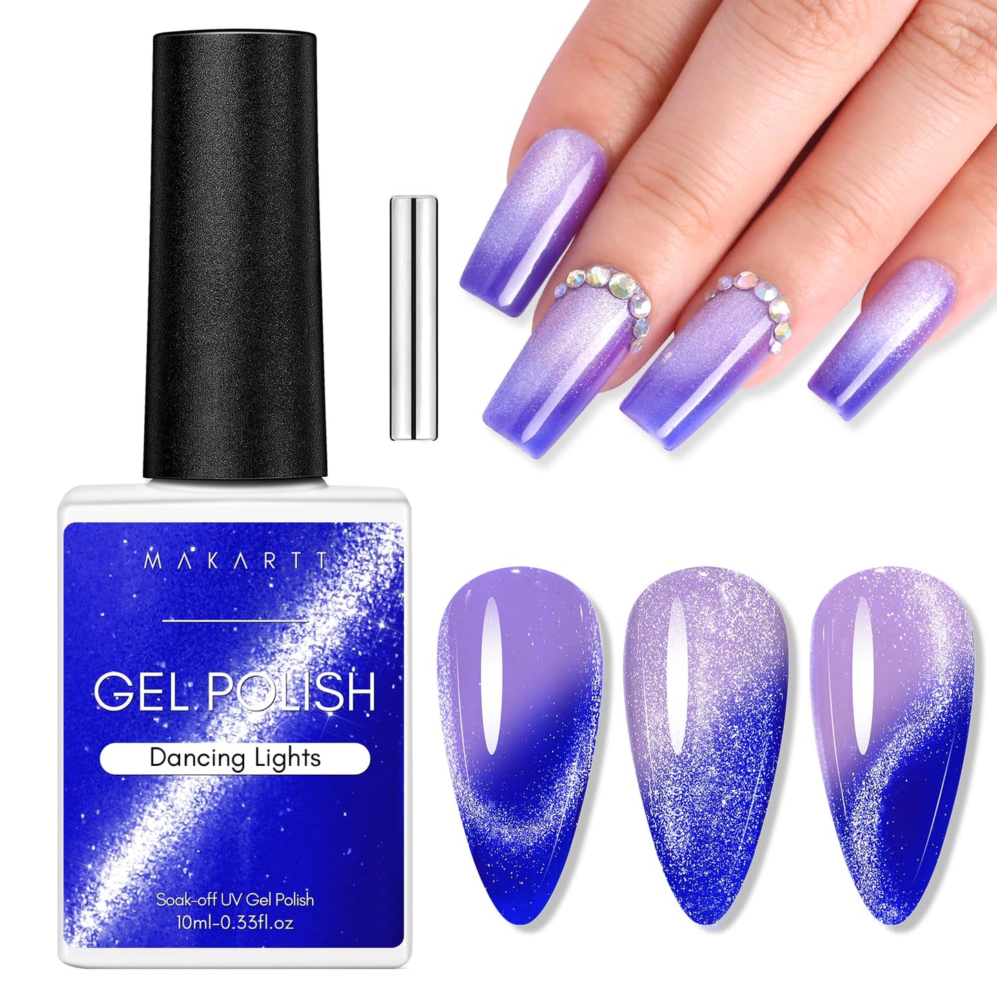 Makartt Cat Eye Gel Nail Polish - 10ML Reflective Glitter Gel Polish with Cat Eye Magnet for Nails Temperature Changing Magnetic Nail Polish Gel UV LED DIY Nail Art Salon Home Gift(Dancing Lights)