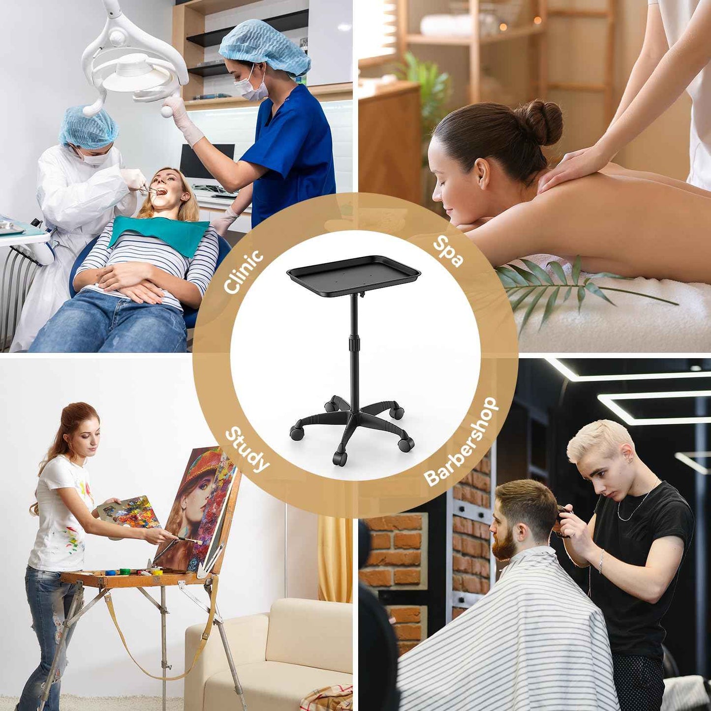 HYTOBP Salon Tray on Wheels Premium Aluminum Tattoo Tray Rolling Trolley Adjustable Height Storage Utility Cart for Clinic Spa and Barber(34inch)