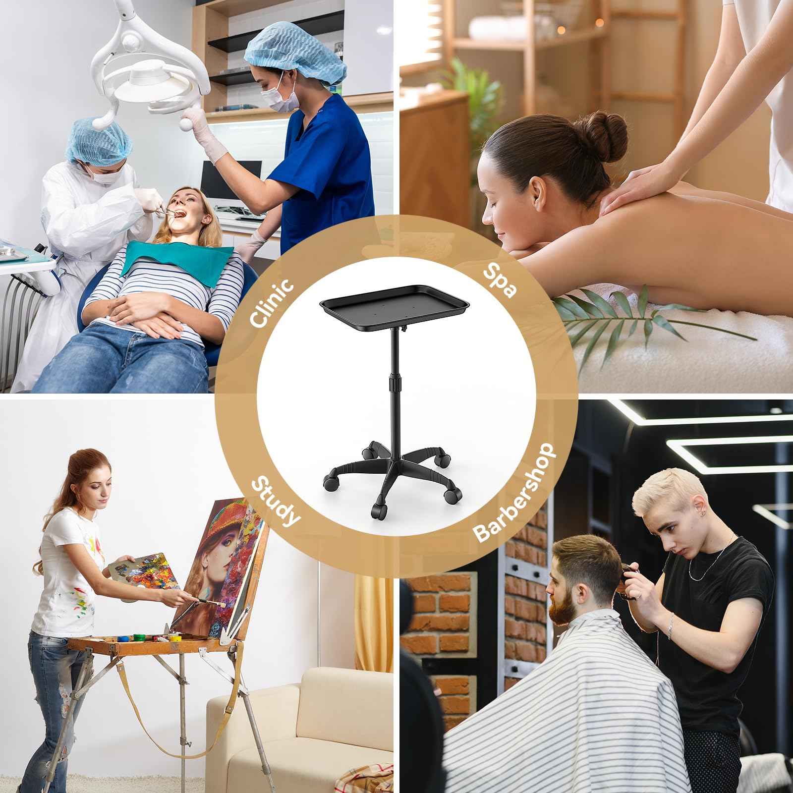 HYTOBP Salon Tray on Wheels Premium Aluminum Tattoo Tray Rolling Trolley Adjustable Height Storage Utility Cart for Clinic Spa and Barber(34inch)