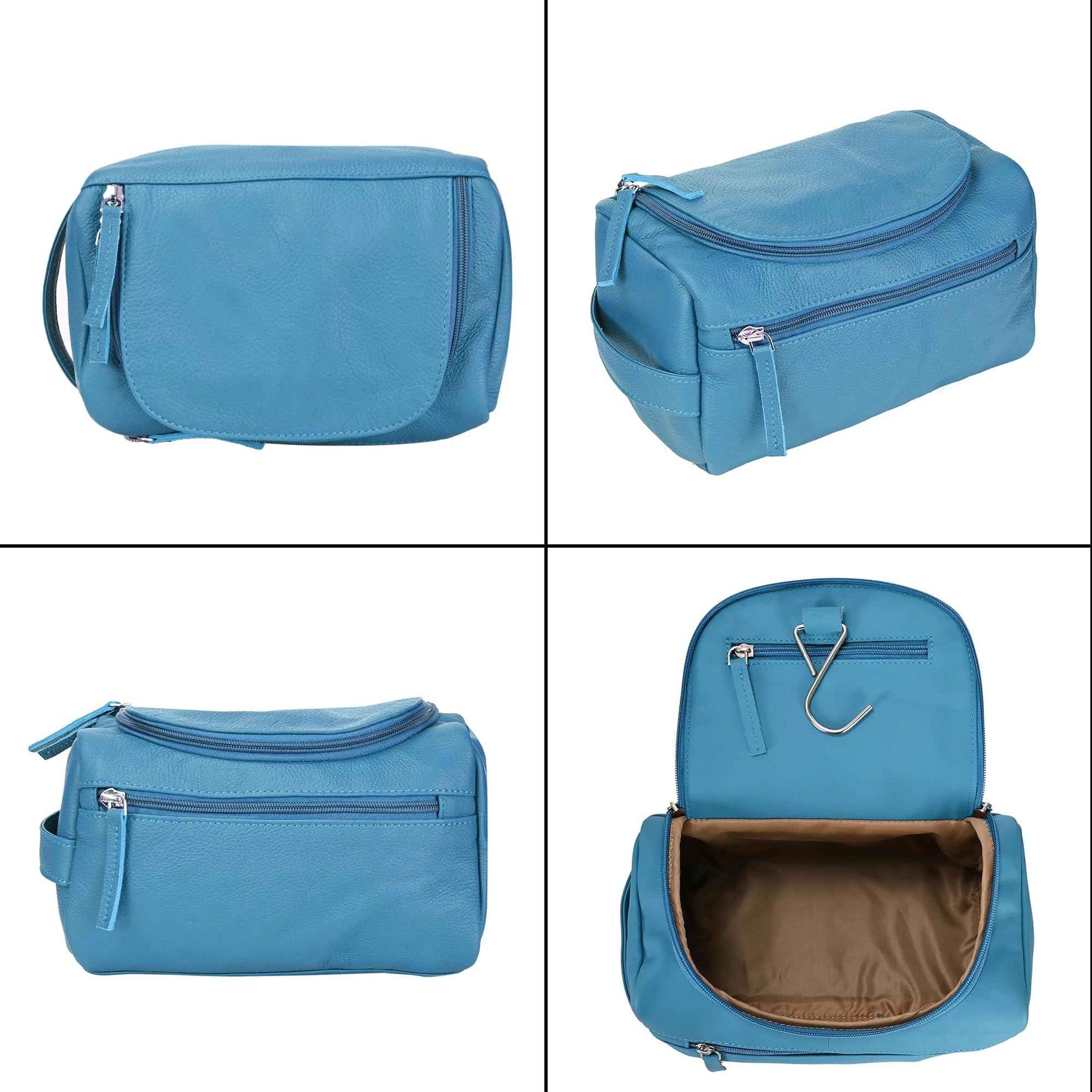 ELIZO Premium REAL Leather Toiletry Bag for Men Dopp Kitt Hanging Mens Toiletry Large TSA Toiletries Bag Shaving Grooming Bag Organizer Espresso (Blue, Large)