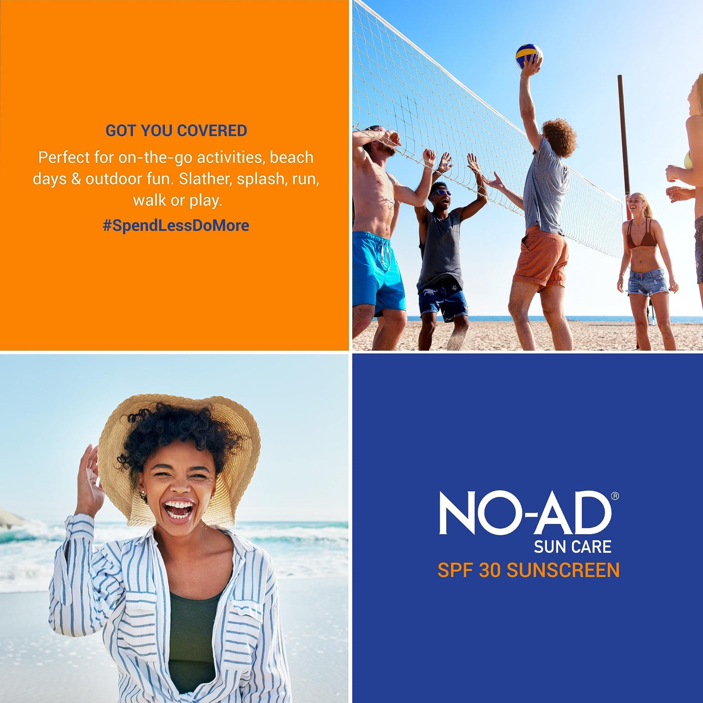 NO-AD SPF 30 Sunscreen Lotion | Broad Spectrum UVA/UVB Protection Water Resistant | Octinoxate & Oxybenzone Free with moisturizing Vitamin E and Aloe 16oz