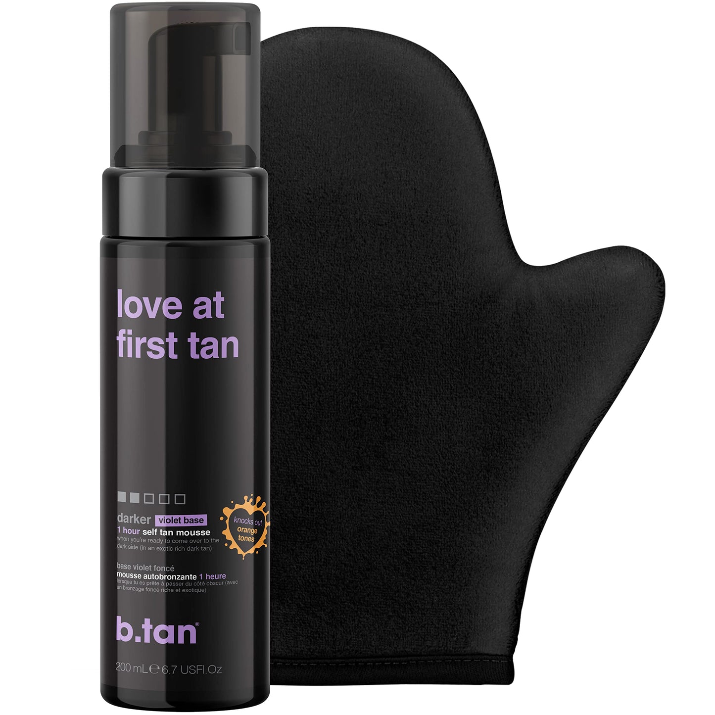 b.tan Darker Self Tanner Kit | Fall In Love at First Tan Bundle - Darker Self Tan Mousse with Self Tanning Mitt Applicator, Violet Base, 1 Hour Sunless Fast Tanner, No Fake Tan Smell, No Added Nasties, Vegan, Cruelty Free, 6.7 Fl Oz