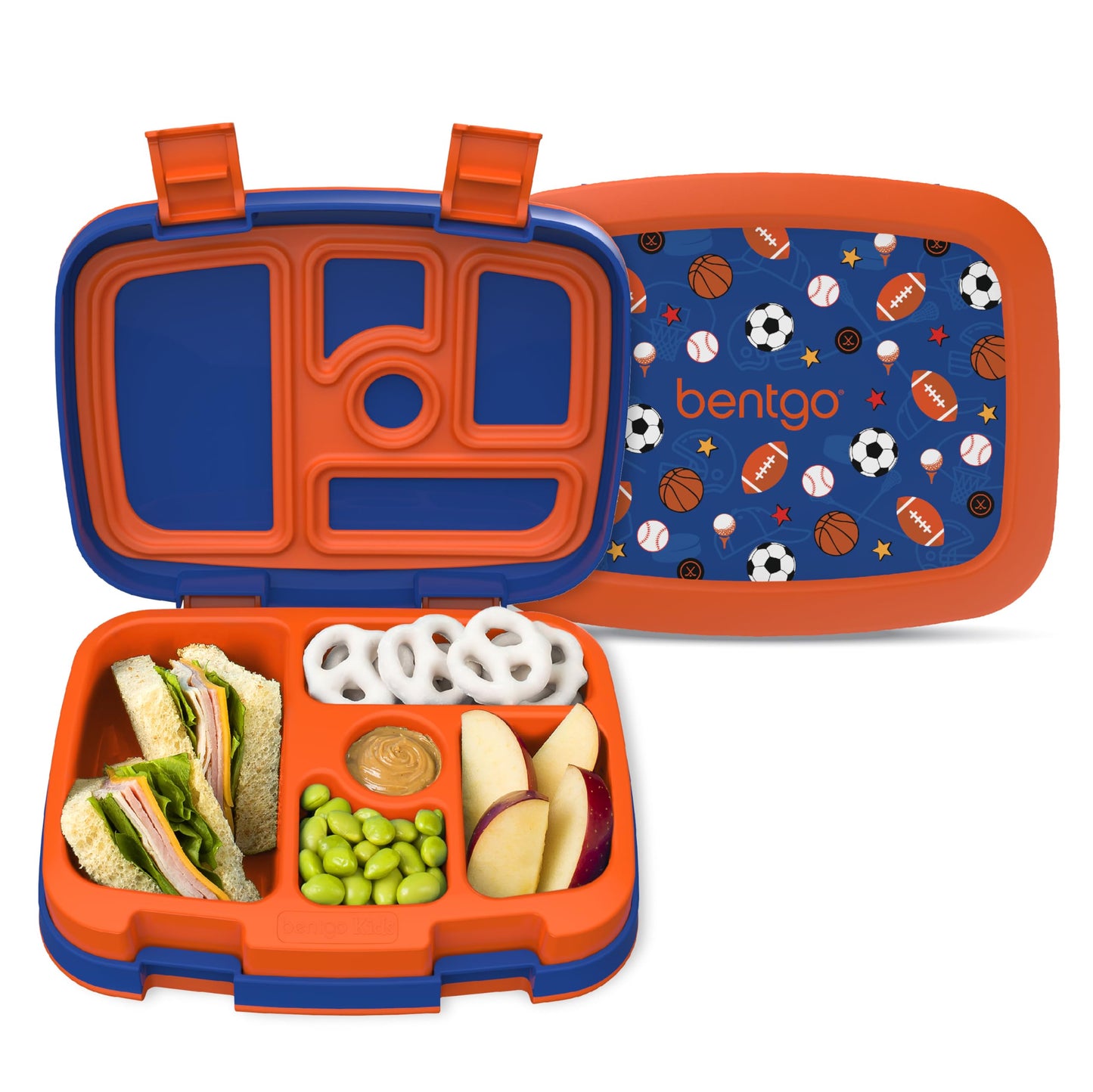 Bentgo Kids Prints Leak-Proof, 5-Compartment Bento-Style Kids Lunch Box - Ideal Portion Sizes for Ages 3-7, Durable, Drop-Proof, Dishwasher Safe, & Made with BPA-Free Materials (Sports)