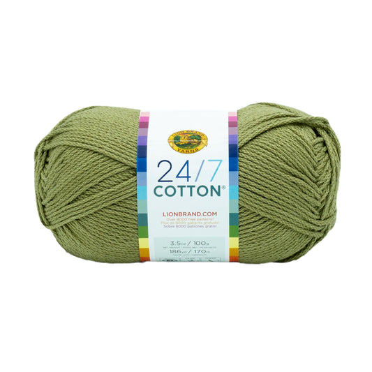 Lion Brand 24/7 Cotton Yarn, Lightweight Yarn for Knitting, Crocheting, and Crafts, Bay Leaf, 1 Pack