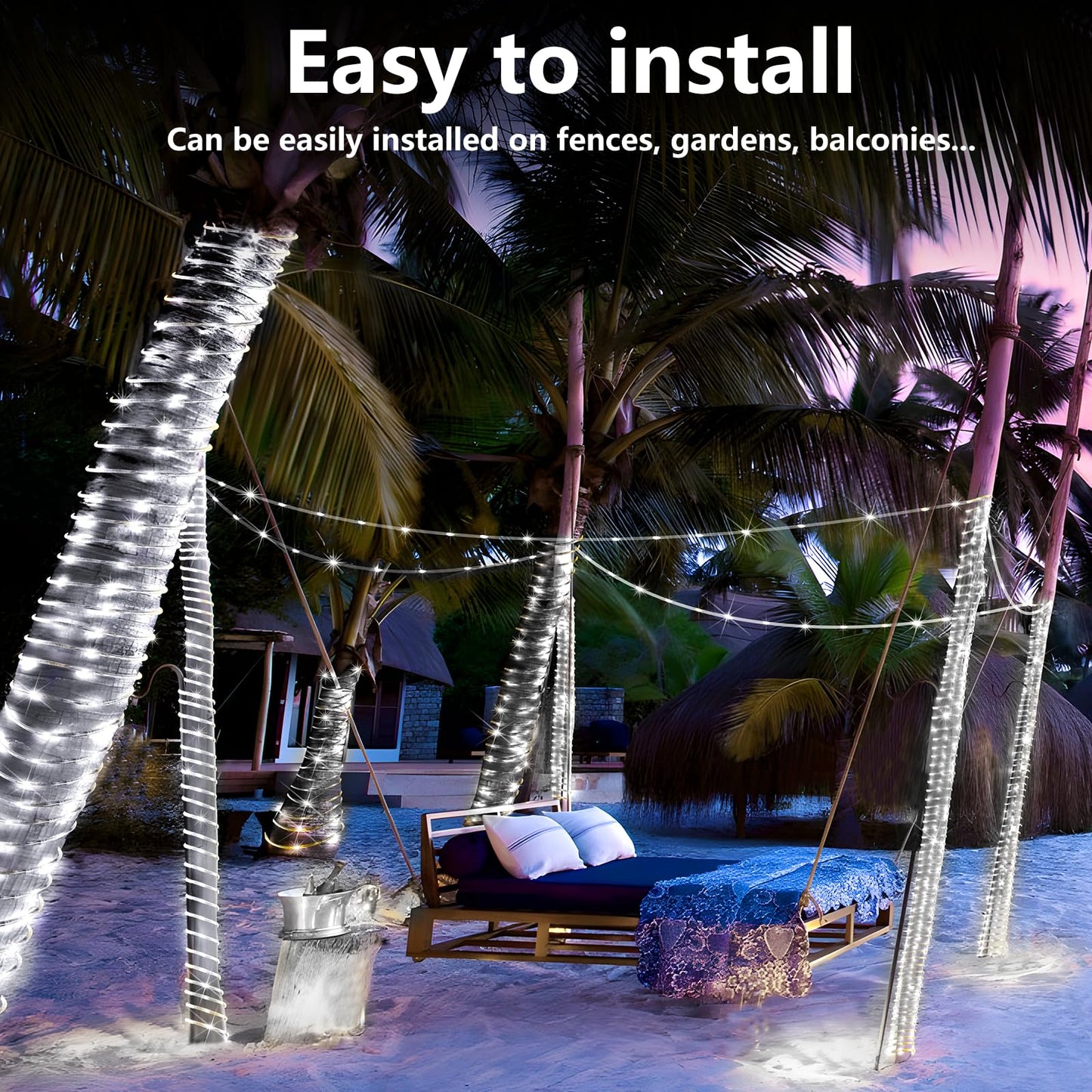 KNONEW 50FT Rope Lights Outdoor Indoor,300LED String Lights Waterproof 8 Modes Clear Tube Lights for Outside,Bedroom,Wedding,Garden,Patio,Christmas,Tree,Rv,Holiday Decoration(Cool White)