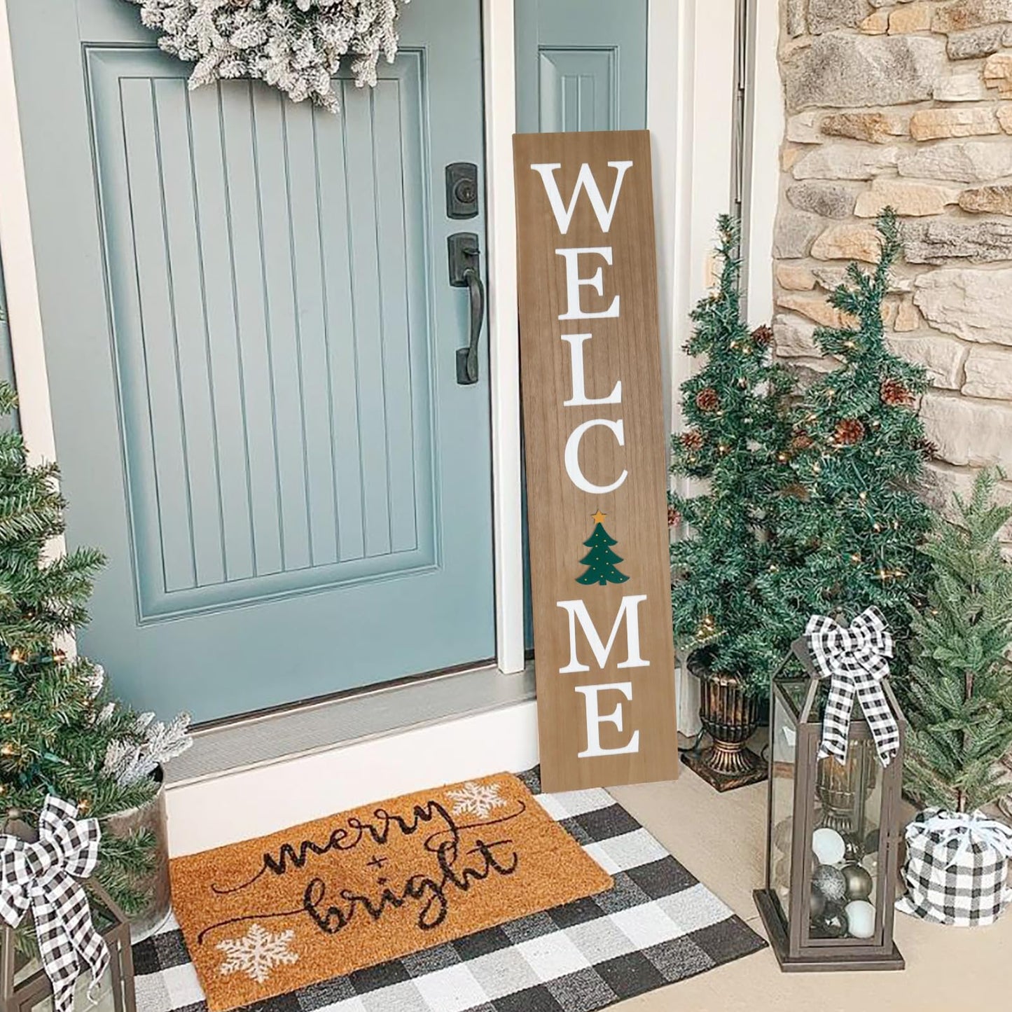 Interchangeable Welcome Sign for Front Porch- 45"X9" Large Standing/Hanging Wooden Sign with 12 PCS Replaceable Icons for Farmhouse Harvest Fall Halloween Thanksgiving Christmas Porch Wall Yard Decorations