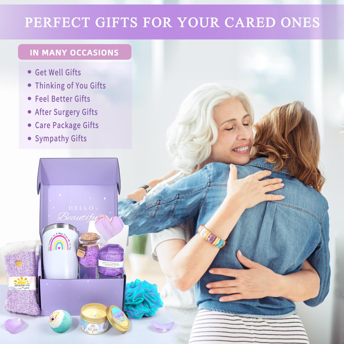 Jumptem Get Well Soon Gifts for Women, Care Package for Women,Feel Better Gifts for Women 8pcs Lavender Birthday Gifts Baskets for Her Mom, Sister, Female Friends