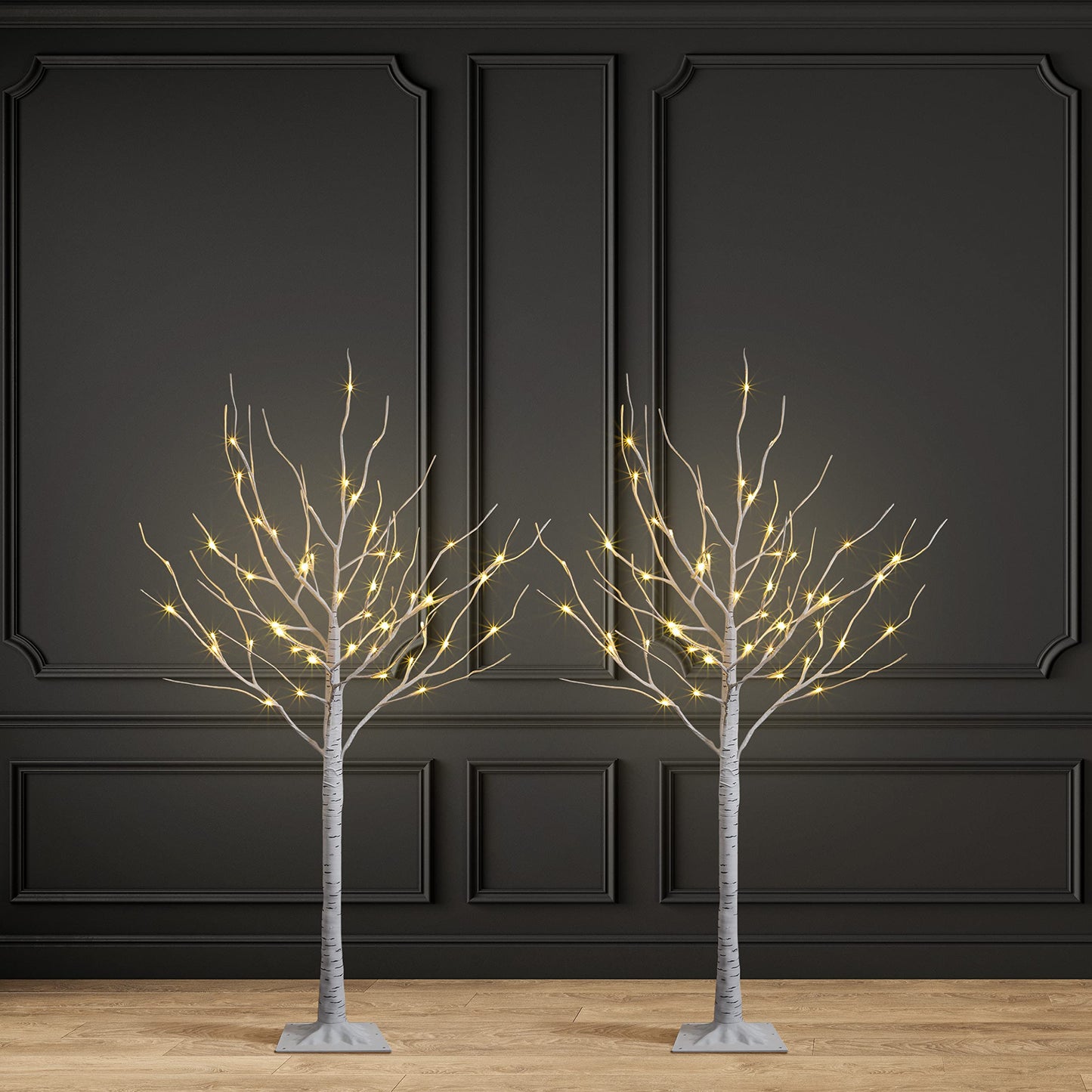 2 Pack 4FT Lighted Birch Tree 48 LED Artificial Tree for Decoration Inside and Outside, Home Patio Wedding Festival Christmas Decor, Warm White