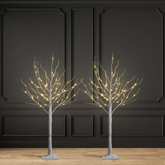 2 Pack 4FT Lighted Birch Tree 48 LED Artificial Tree for Decoration Inside and Outside, Home Patio Wedding Festival Christmas Decor, Warm White