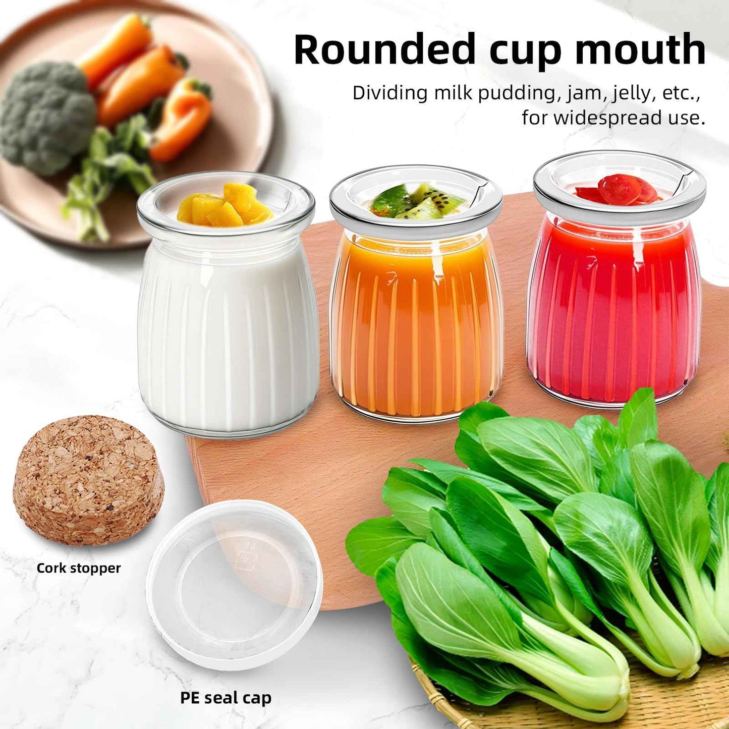 40Pcs 5oz Stripes Small Glass Jars with Cork Lids, Empty Candle Jars for Making Candles, Yogurt Container with PE Lids for Wedding Favors, Gift Jar, Baby Shower, Candy, Spices, with Twine, Labels (40)