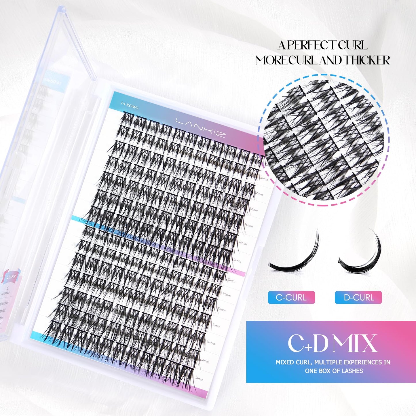 LANKIZ C+D Lash Clusters, 154pcs Individual Lashes for DIY Lash Extensions, Wispy Cluster Lashes, 10-16mm Mix Length Cluster Eyelash Extensions, Soft & Natural Lashes