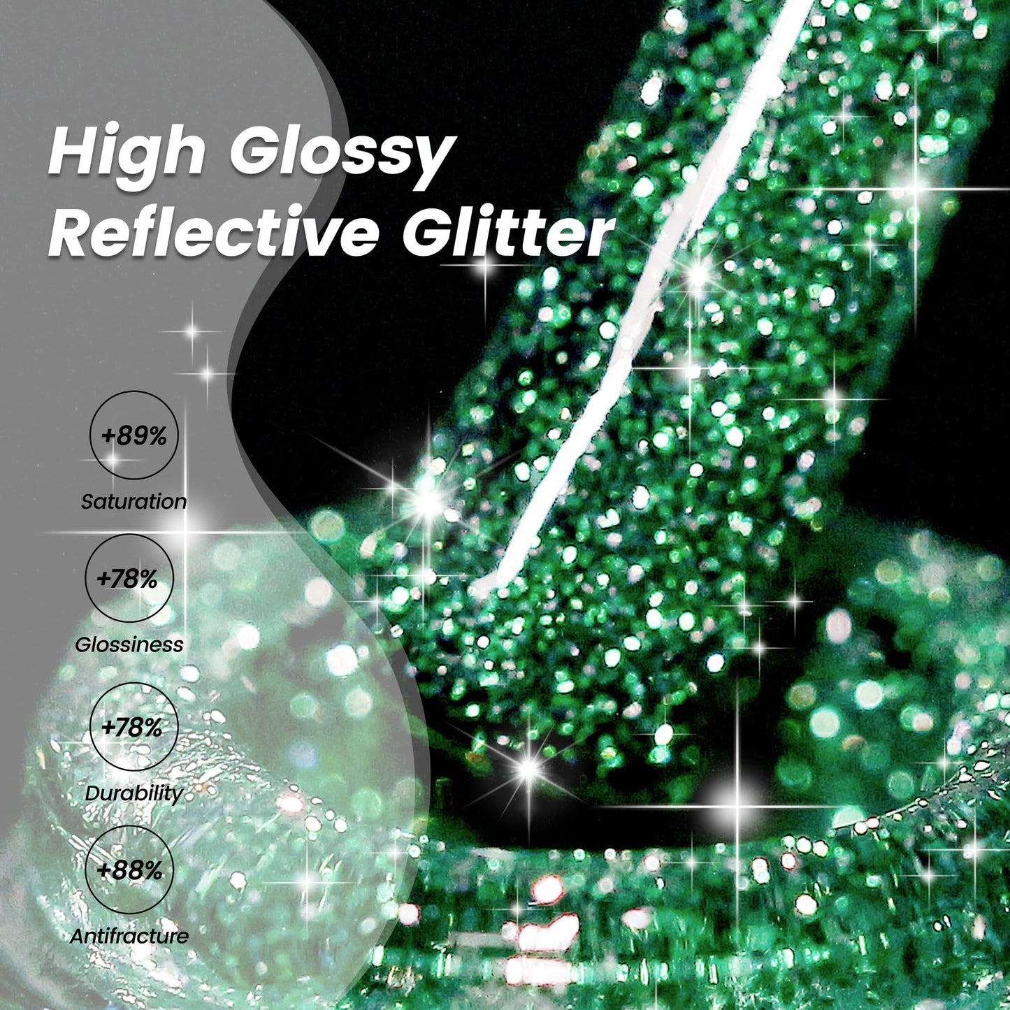 YTD Likomey Reflective Glitter Gel Nail Polish,15ml Green Flash Diamond Shimmer Nails Gel,Sparkly Shiny Salon Home Nail Art Manicure UV Nail Gel,SZ002