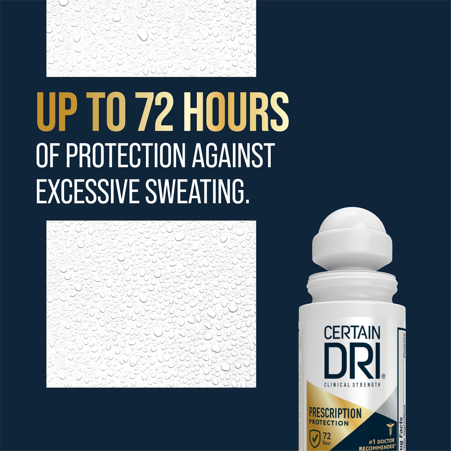 Certain Dri Prescription Strength Clinical Antiperspirant Roll-On, Hyperhidrosis Treatment for Men & Women, Long-Lasting 72hr Protection, Effective Sweat Control, Fragrance Free, 1.2 Fl oz, 3 Pack