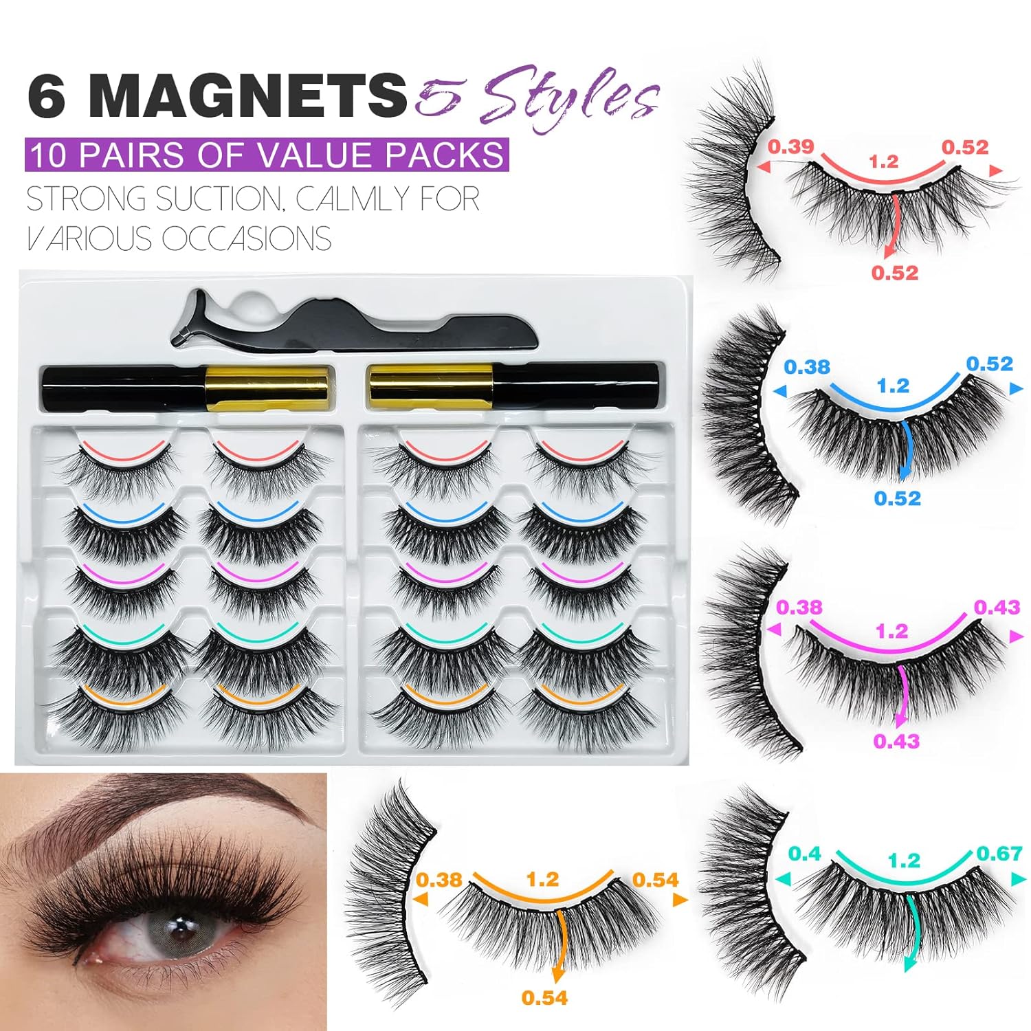 Royaomis 10 Pairs Cat-Eye Magnetic Lashes With Eyeliner Natural Looking, 3D Magnetic Eyelashes Natural Look With Eyeliner, Fake Eyelashes Magnetic, Eye Lashes Pack Natural Magnetic Eyelashes