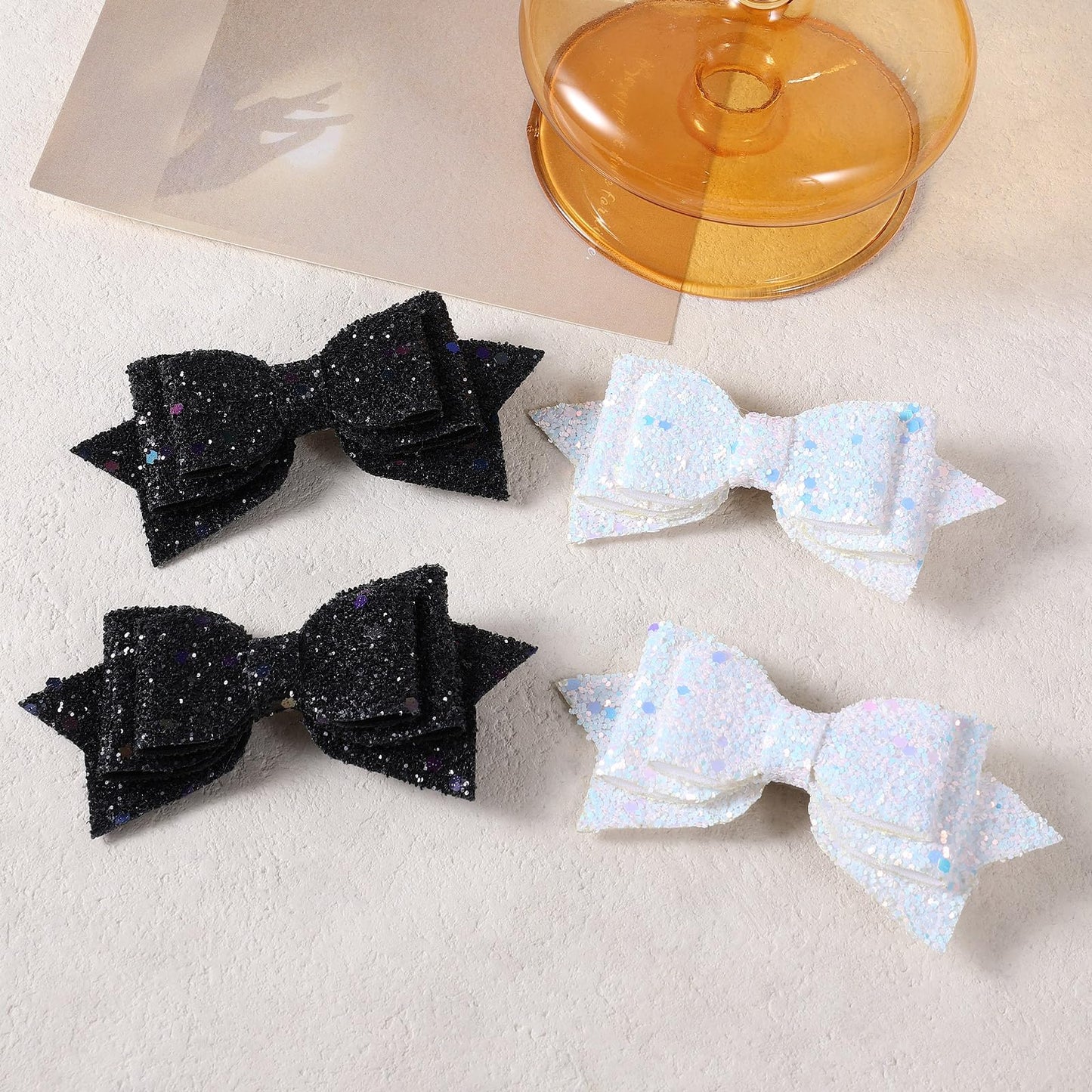 4 In Glitter Hair Bows Clips Sparkly Cheer Bow-knot Alligator Barrettes Hairpins for Girls,Teens,Toddlers, Kids, Children,Handmade Hair Decoration Accessory in Paris Black White