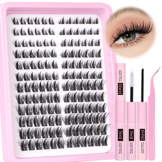 Lash Clusters Kit Fluffy Lash Extension Kit 168pcs Cluster Eyelash Extension Kit 10-16MM DIY Lash Extension Kit with Bond and Seal and Tweezers by Ruairie