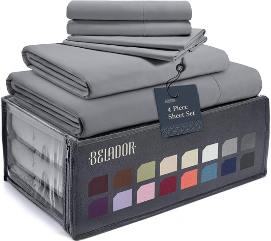 BELADOR Silky Soft Sheet Set - Luxury 4 Piece, for Twin Size Bed, Secure-Fit Deep Pocket Sheets with Elastic, Breathable Hotel Sheets and Pillowcase Set, Wrinkle Free Oeko-Tex Sheets