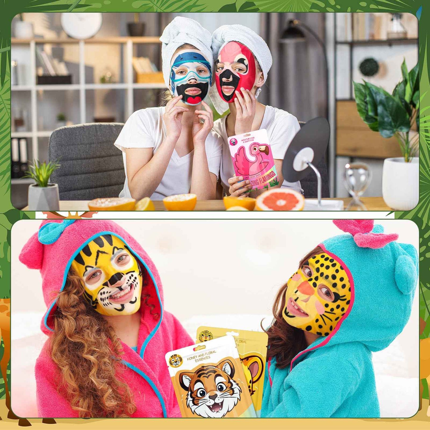 Dansib 24 Pcs Animal Face Masks Bulk Spa Sheet Skincare Facial Mask Funny Face Skin Care for Women Girls Sleepover Slumber Party