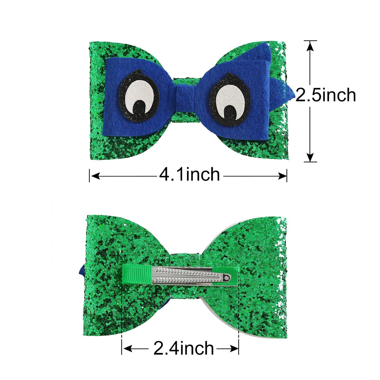 Turtle Inspired Hair Bow Clips 4 Inch Green Sequins Bowknot Halloween Costume Accessories Blue