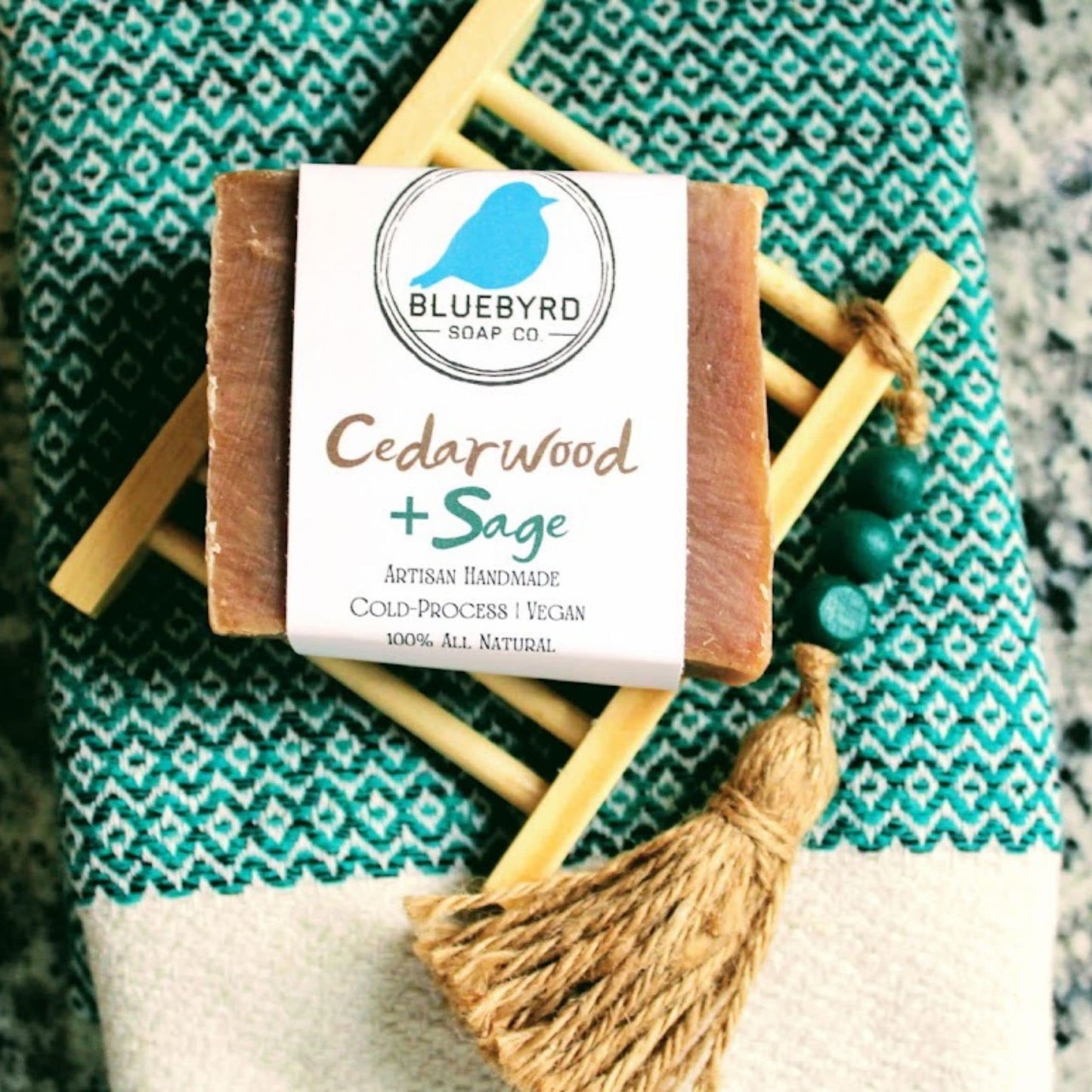 Bluebyrd Soap Co. Cedarwood + Wild Sage Bar Soap | 100% All Natural Essential Oil Soap Bar | USA Made Mens Organic Body Wash Bars | Vegan + Chemical Free (Cedarwood)