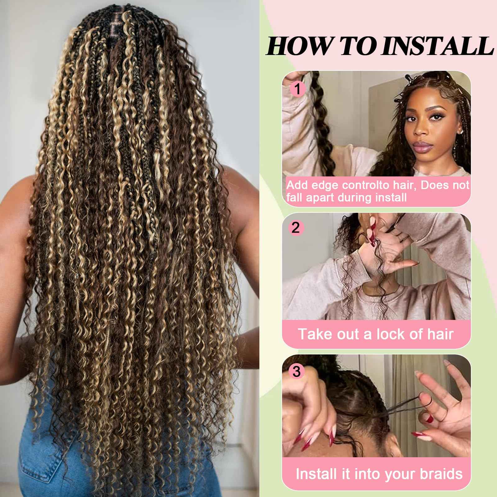 Boho Braids Human Hair for Braiding 110g 20 Inch 12A Deep Water Wave Bulk Human Braiding Hair for Boho Braids Knotless Highligts Wet and Wavy Virgin Extensions Bohemian No Weft Curly 3 Bundles P4/30