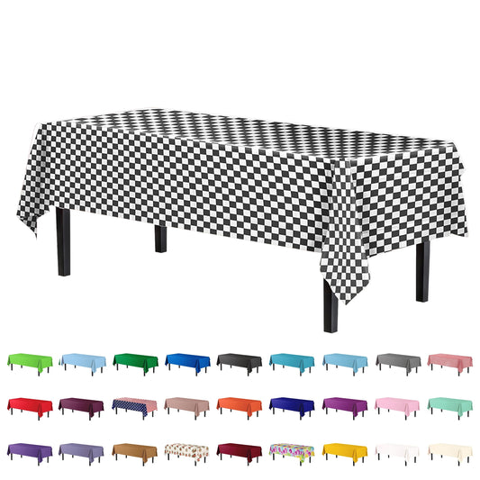 Exquisite 12-Pack - Premium Plastic Tablecloth 54in. x 108in. Rectangle Table Cover - Checkered