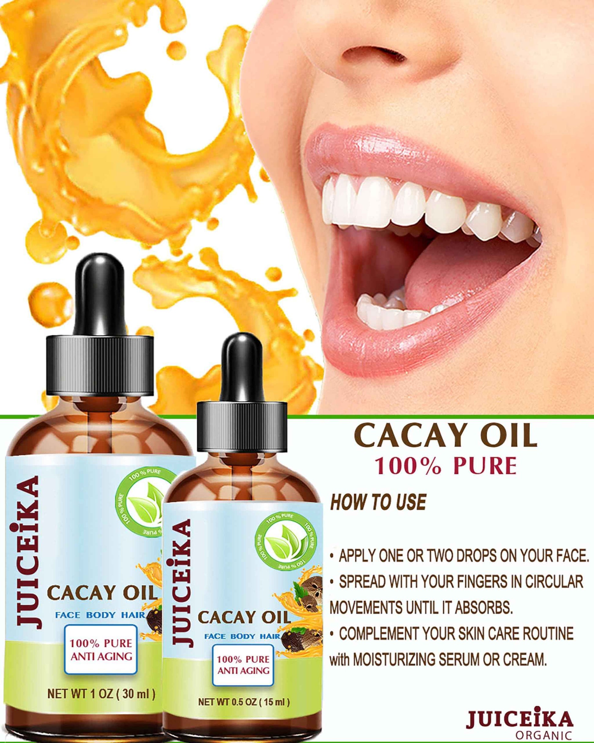 Juiceika CACAY OIL 100% Pure Natural Virgin Unrefined Cold-Pressed Carrier Oil 1 Fl oz 30 ml For Face, Skin, Body, Hair, Lip, Nails