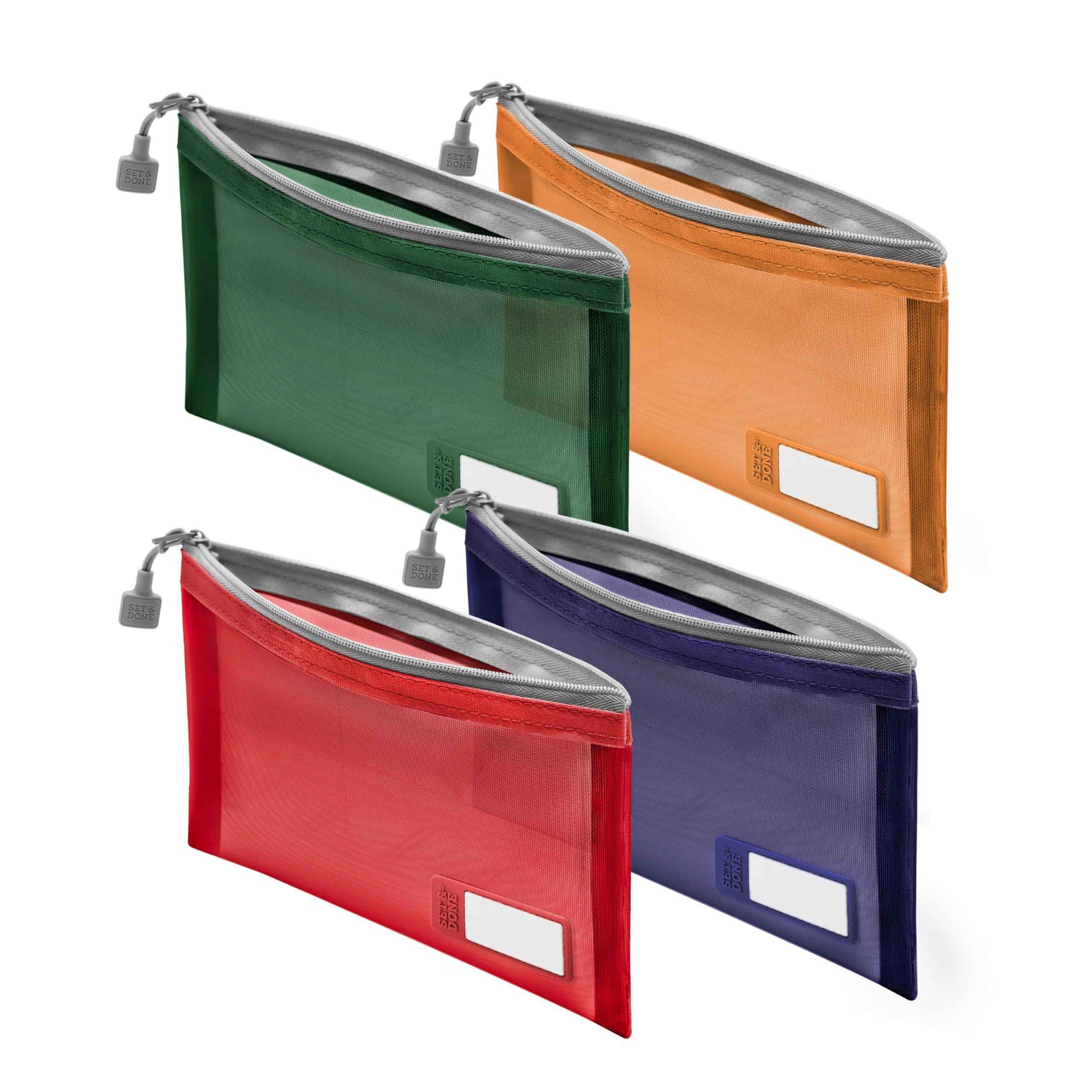 Set & Done Mesh Makeup Bags – 4-Pack Citrus Twilight Cosmetic Zipper Pouches for Travel, Toiletries & Small Items