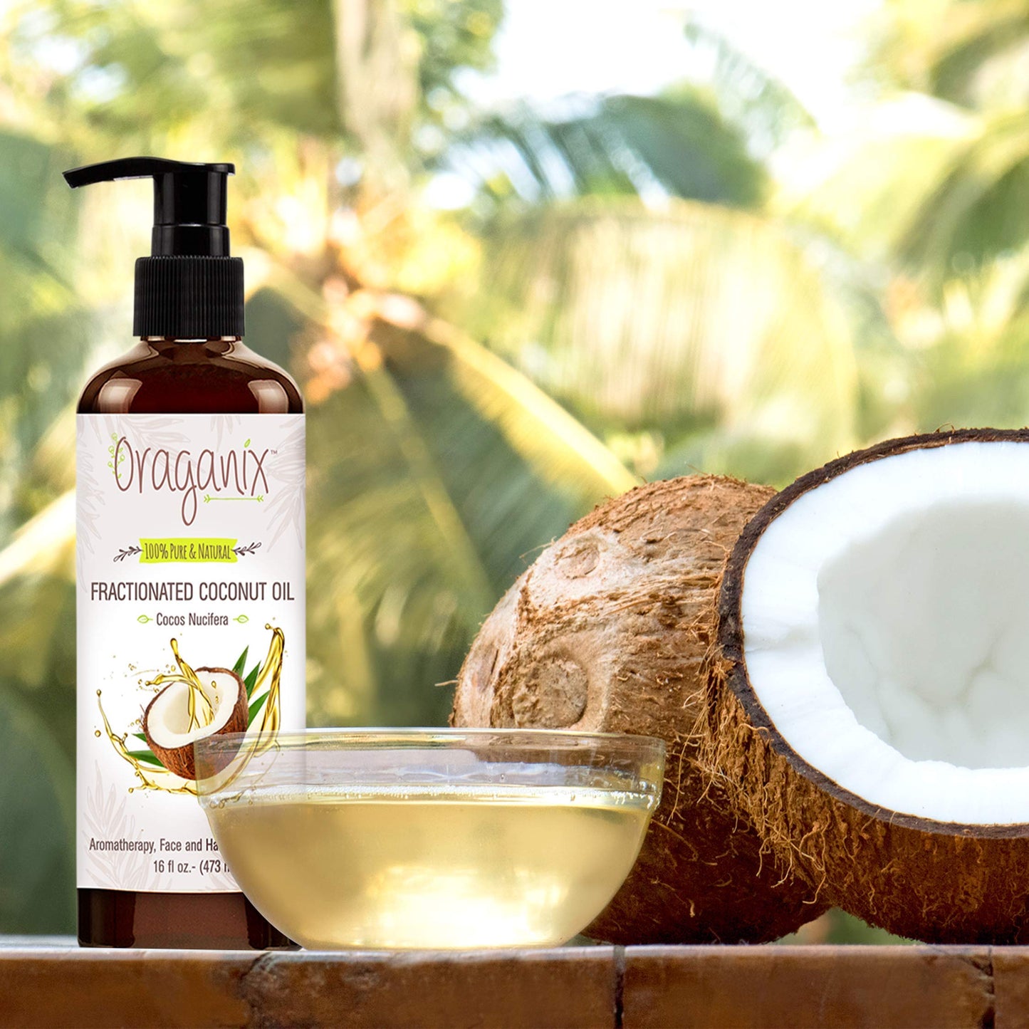 Oraganix Fractionated Coconut Oil - 100% Pure & Natural (16oz Bottle) - Carrier Oil for Essential Oils, Aromatherapy, Massage Oil or Skin Care