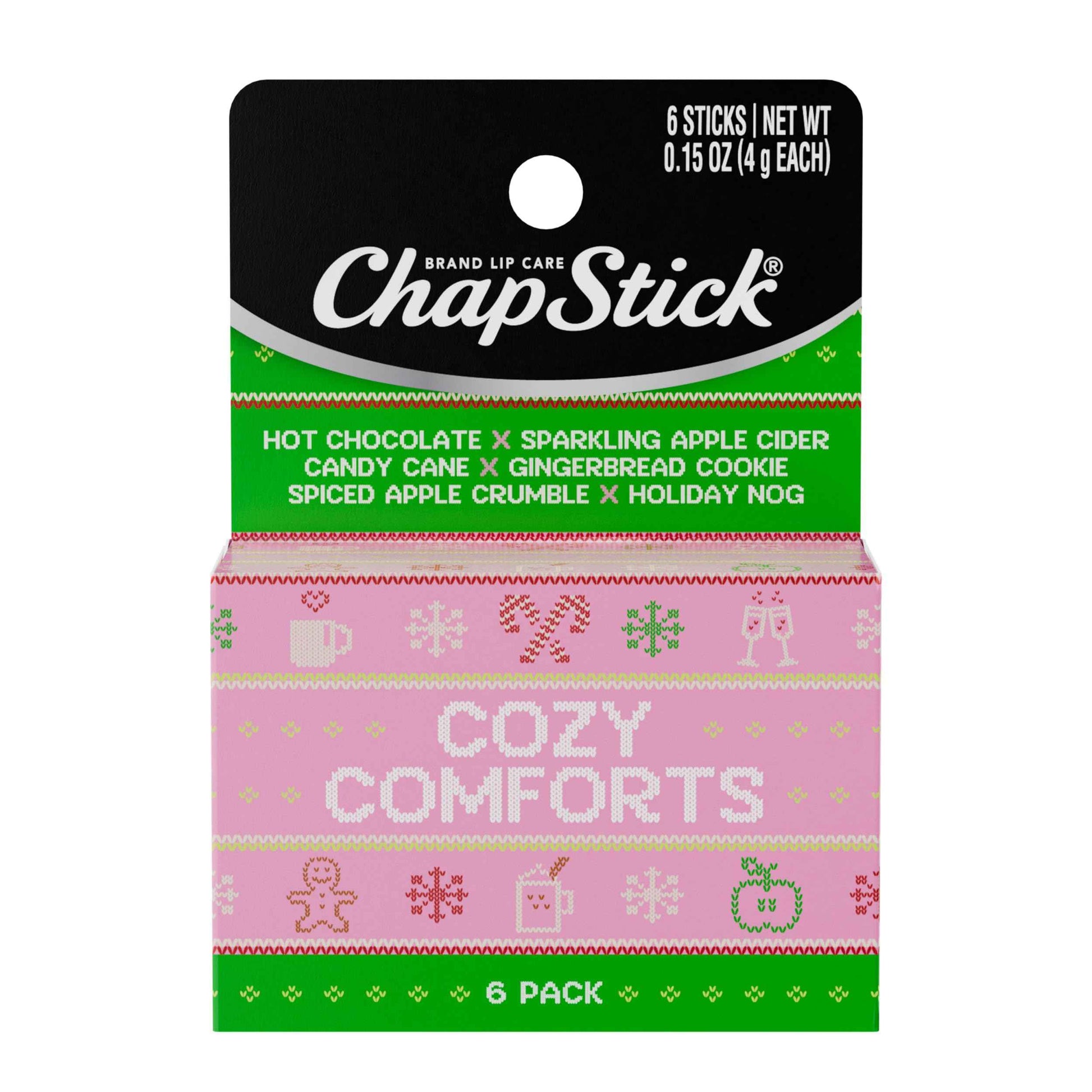 ChapStick Stocking Stuffers Cozy Comforts Lip Balm Holiday Gift Set, Moisturizing Daily Lip Care For Dry, Chapped Lips, Soothing Hydration, Limited Edition Cozy Flavors, 6 Pack Variety, 0.15 OZ EA