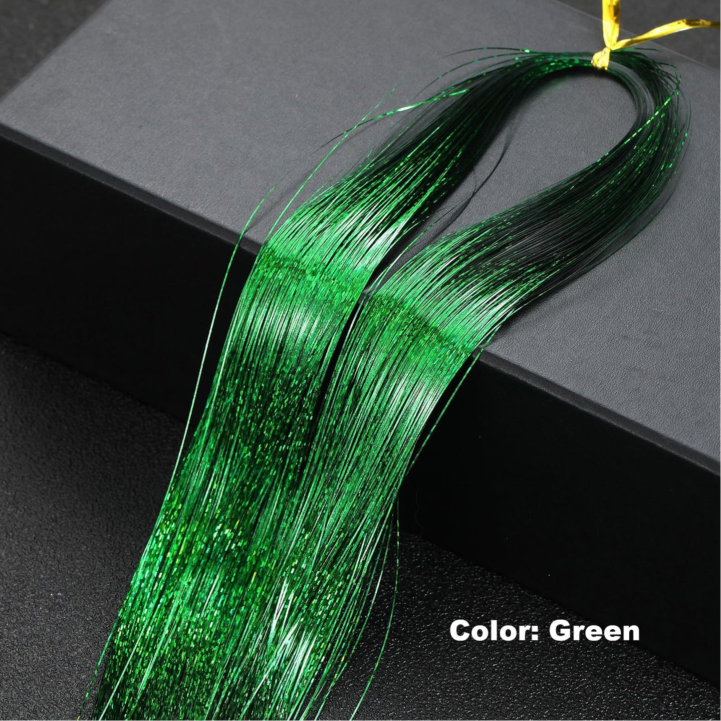 Hair Tinsel Kit 1000 Strands and 6 Pcs Clip in Hair Tinsel Glitter Tinsel Hair Extensions Heat Resistant Sparkling Fairy Hair Accessories for Kids Women Girls (Green)