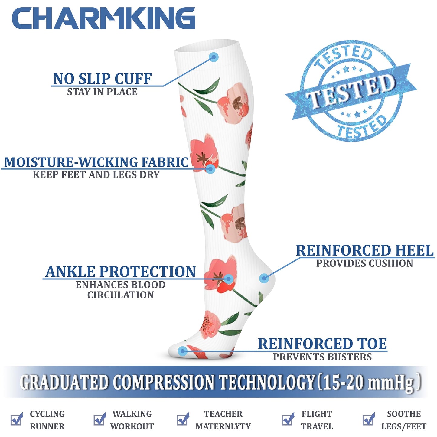 CHARMKING Compression Socks for Women & Men Circulation (3 Pairs) 15-20 mmHg is Best Athletic for Running, Flight Travel, Support, Cycling, Pregnant - Boost Performance, Durability (S/M, Multi 67)