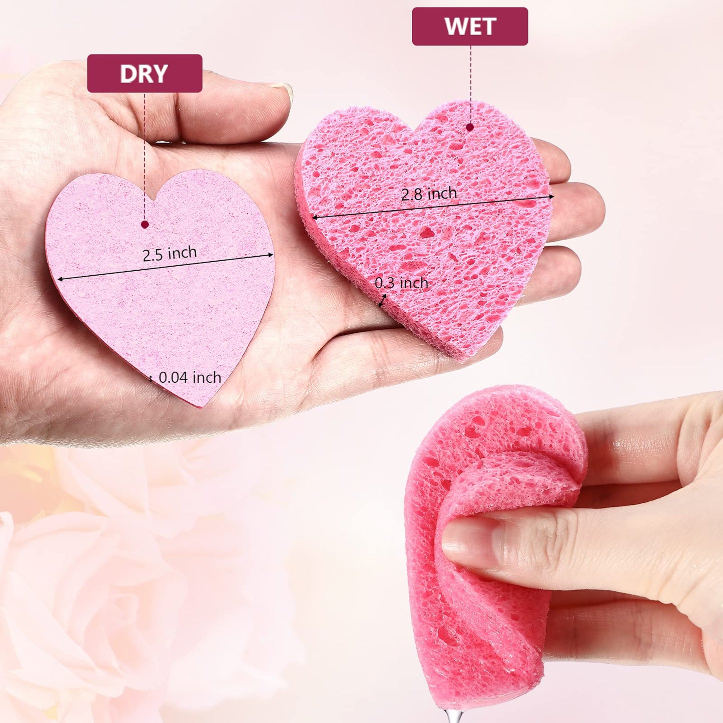 60 Pieces Facial Sponges with Container, Heart Shape Compressed Face Sponge Natural Sponge Pads for Washing Face Cleansing Exfoliating Esthetician Makeup Removal (Pink)