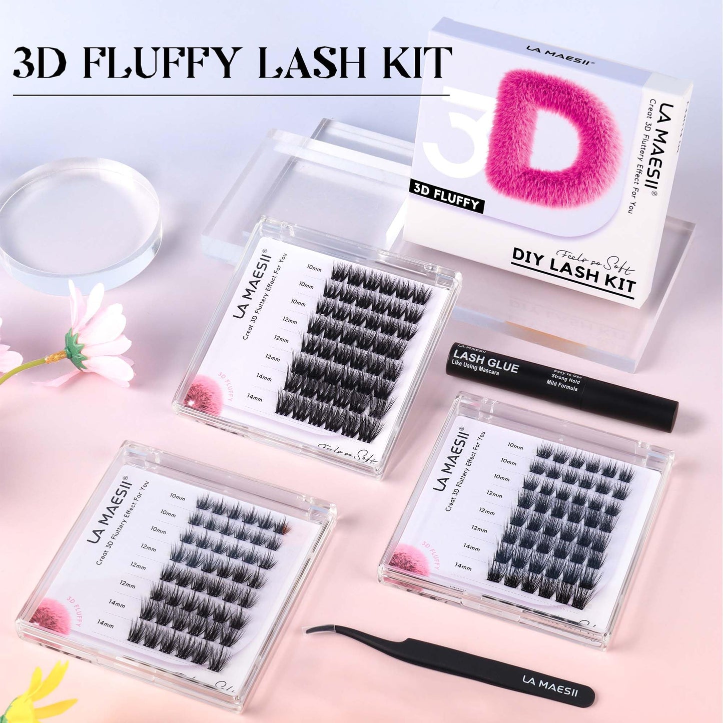 LA MAESII Lash Clusters, 3D Wispy Cluster Eyelash Extensions Fluffy DIY Cluster Lashes Eyelash Clusters, 10-14mm Multi-layer Individual Lashes Soft Thin Band Reusable (3D-06)