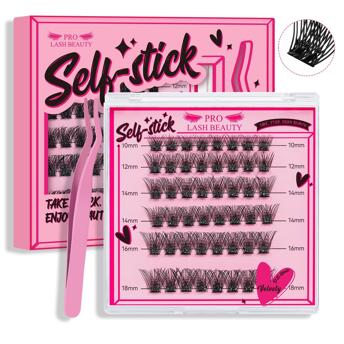 Self Adhesive Eyelashes 48Pcs Lash Clusters Self Stick Lashes Reusable Self-adhesive Lashes No Glue Cluster Lashes Easy for Use(Velvety,D-10-18mix)