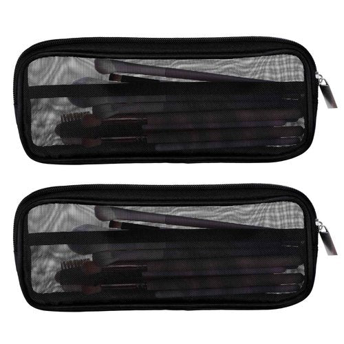 8.3 X 4 Inch 2 PCS Mesh Makeup Brush Bag Clear Travel Makeup Brush Holder Portable Mesh Travel Toiletry Bag with Zipper, Transparent Makeup Brush Storage Bag Cosmetics Brushes Organizer (Black)