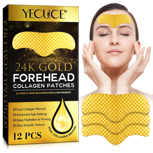 Onznoz Forehead Wrinkle Patches 12pcs, Facial Patches Forehead, 24k Gold Forehead Collagen Patches with Collagen, Aloe, Vitamin E Deep Hydration & Firming (Gold)