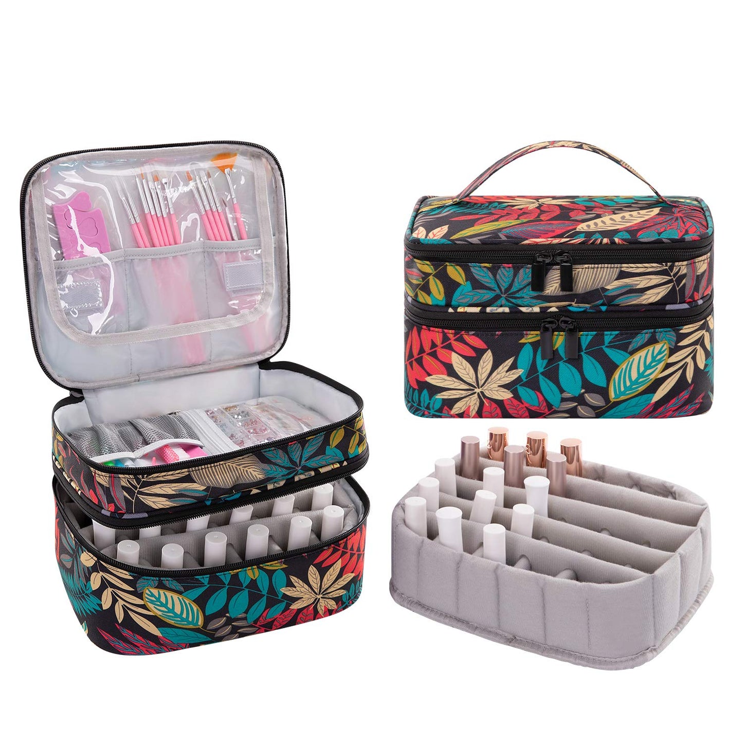 AFUOWER Nail Polish Organizer Bag with Handles Travel Case Portable Storage Bag for Manicure Set - Holds 30 Bottles(15ml - 0.6 fl.oz)