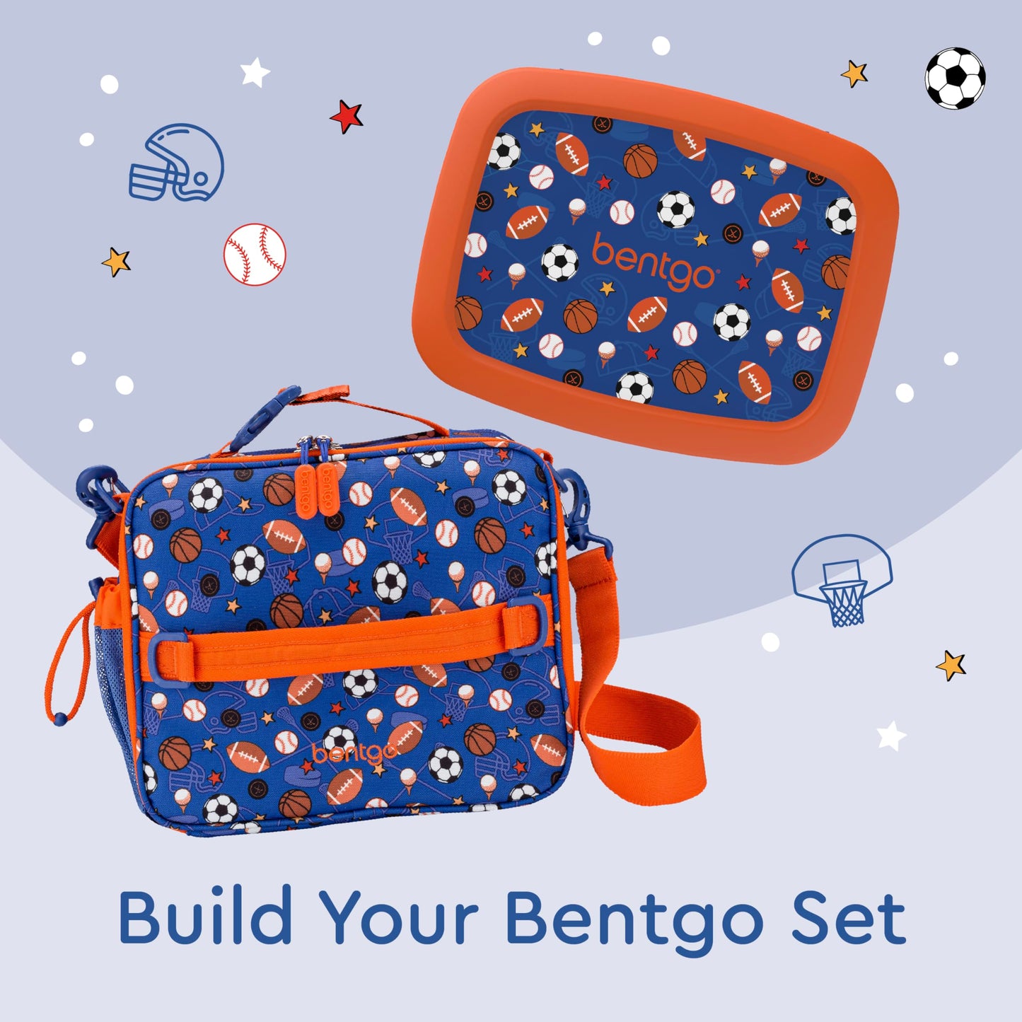 Bentgo Kids Lunch Bag - Durable, Double-Insulated Lunch Bag for Kids 3+; Holds Lunch Box, Water Bottle, & Snacks; Easy-Clean Water-Resistant Fabric & Multiple Zippered Pockets (Sports)