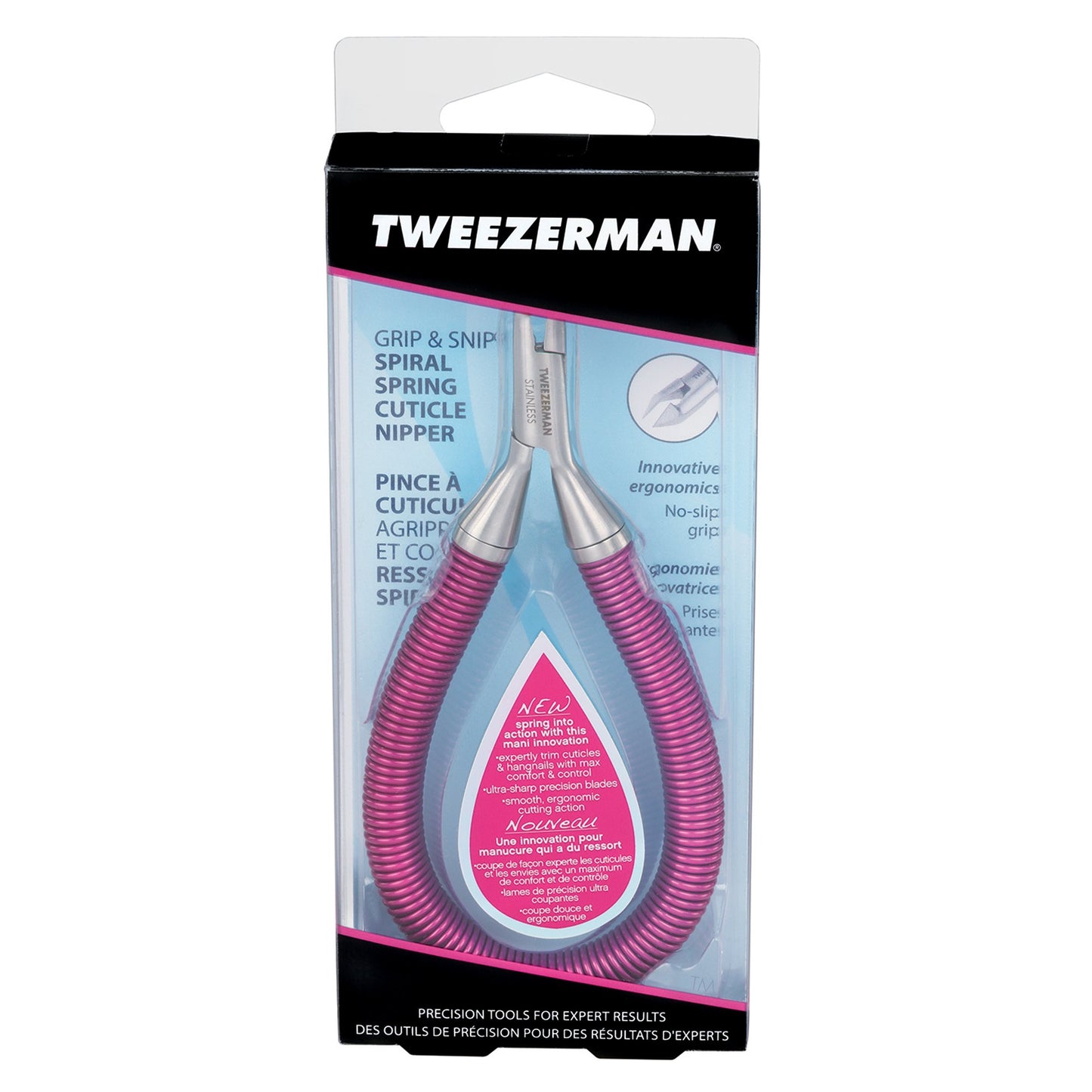 Tweezerman Grip & Snip Spiral Spring Cuticle Nipper Assorted Colors, Blue/Pink, 2.5 x 1 x 6"