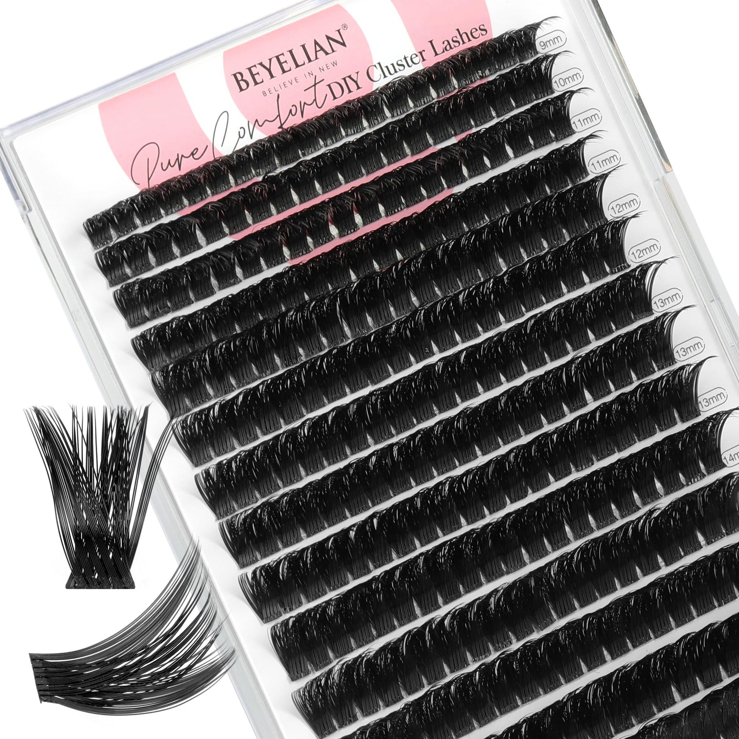 BEYELIAN Lashes Clusters D Curl 280pcs 9-16mm Cluster Lashes Dense Look DIY Eyelash Extensions Super Thin Band & Soft Lashes Reusable Mixed Tray Volume False Lashes (80D)