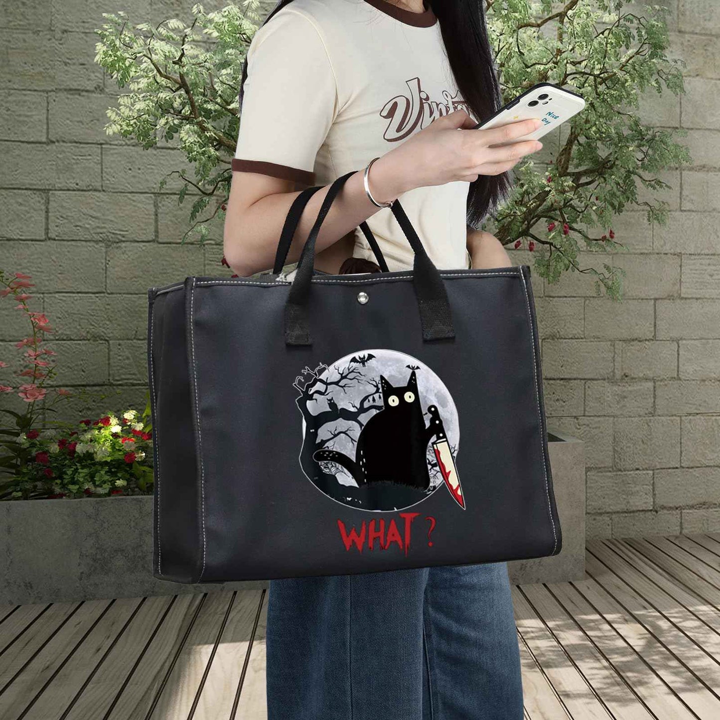 LEVLO Murderous Cat With Knife Cosmetic Make Up Bag Sneaky Cartoon Aminal Inspired Gifts Cat What Makeup Zipper Pouch Bag (C at What LT)