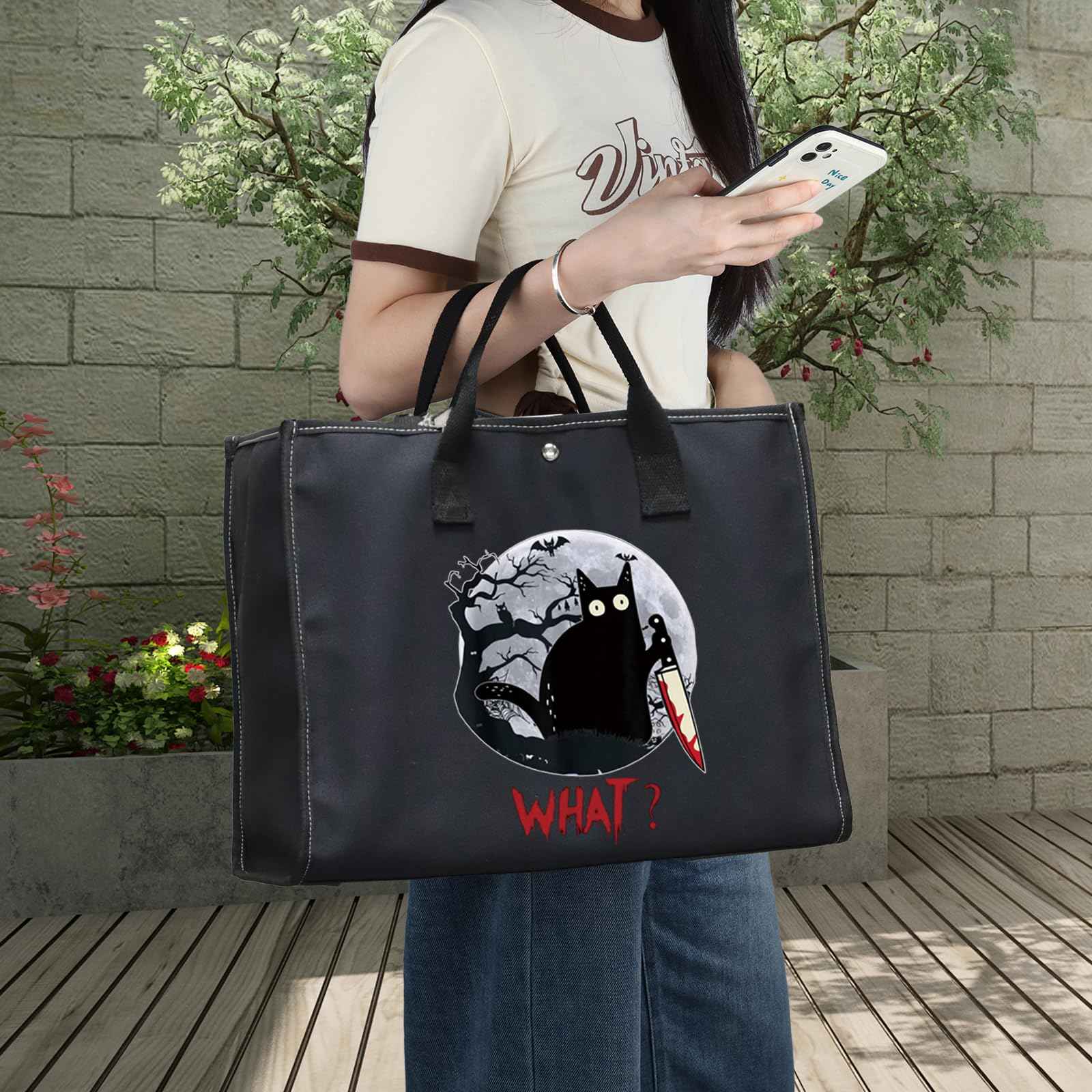 LEVLO Murderous Cat With Knife Cosmetic Make Up Bag Sneaky Cartoon Aminal Inspired Gifts Cat What Makeup Zipper Pouch Bag (C at What LT)