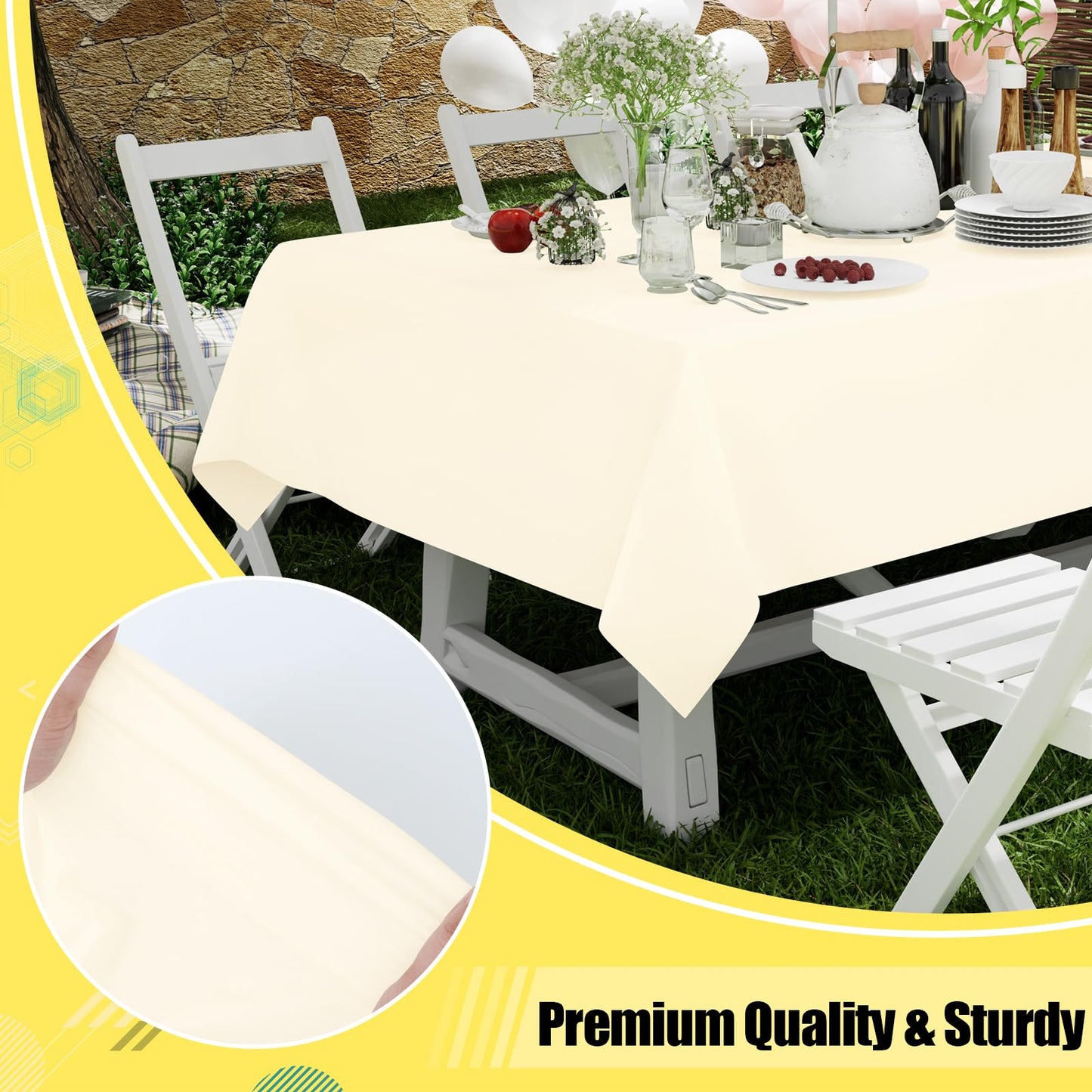 Smiry Disposable Table Cloth - 6 Pack, 54 x 108 Inch Table Cloths for Parties, Decorative Tablecloths for Rectangle Tables, Waterproof Plastic Table Cover, Leakproof & Sturdy, Beige