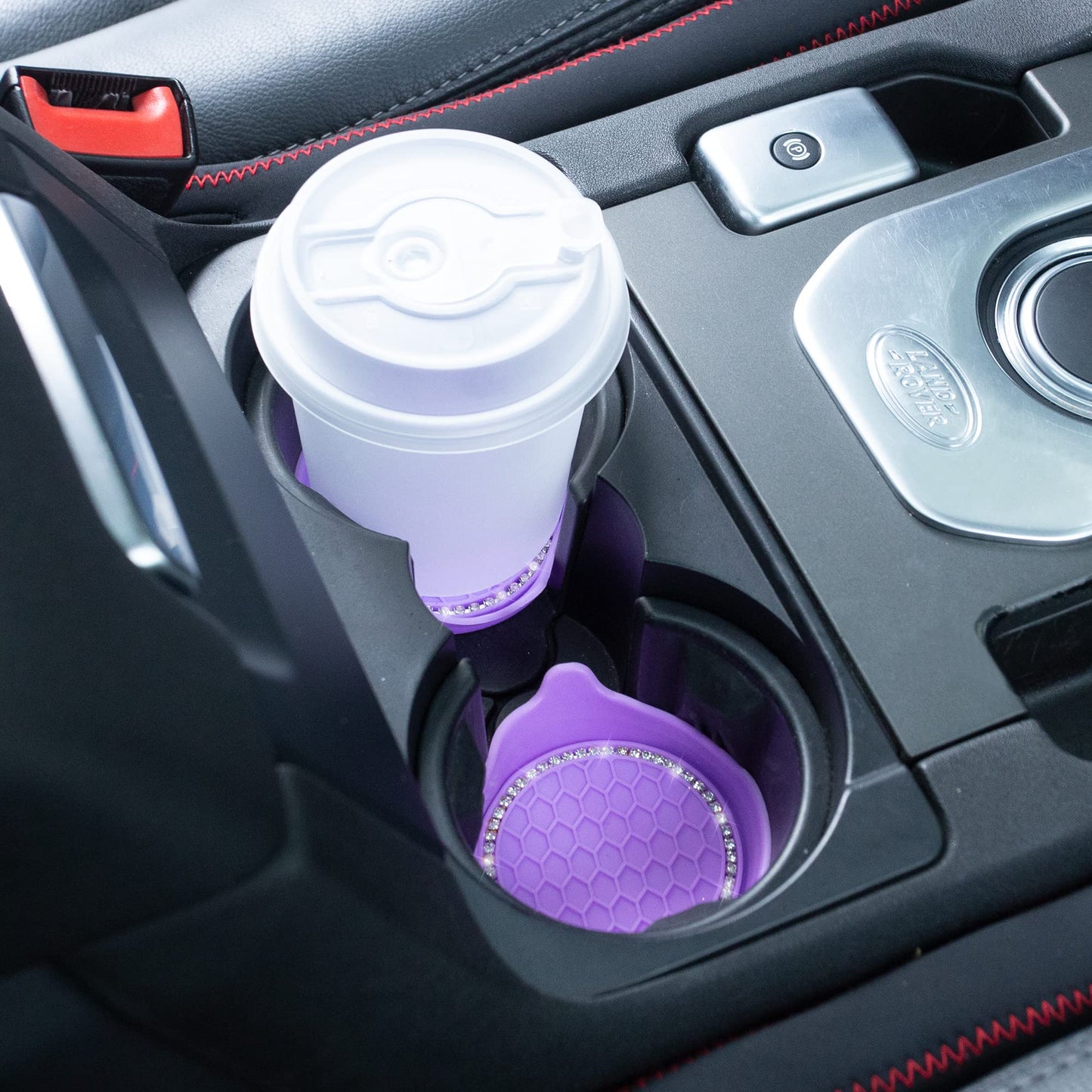 Amooca Car Cup Coaster Universal Non-Slip Cup Holders Bling Crystal Rhinestone Car Interior Accessories 2 Pack Purple