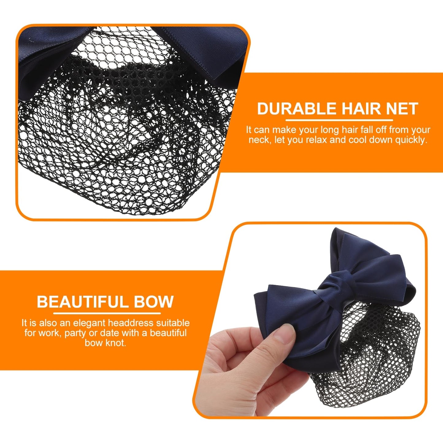 KALLORY Elastic Pearl Hair Accessories - Hair Bun Net Mesh Bowknot Cover with Hair Clip and Crochet Hook for Women (Dark Blue)