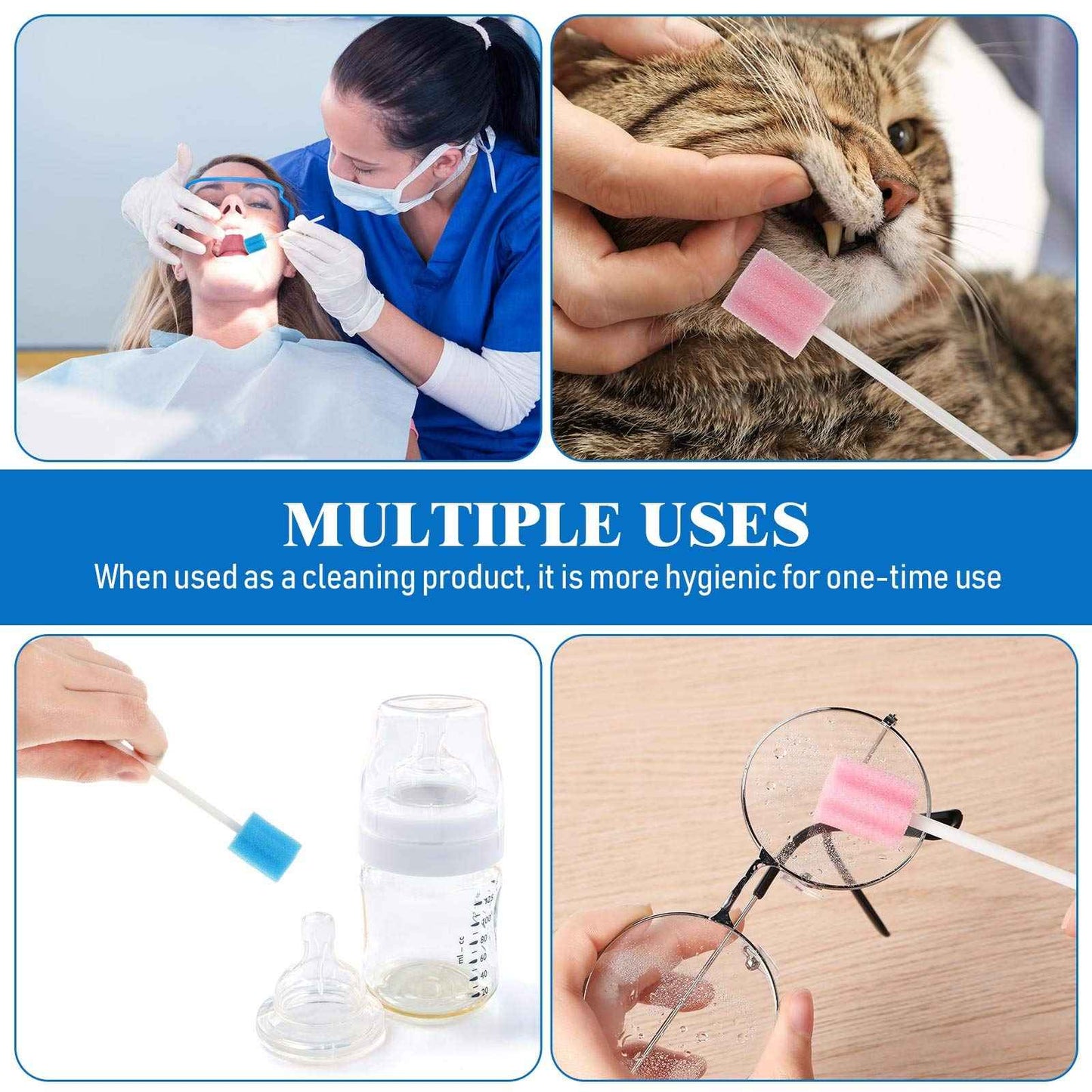 300 Pieces Oral Swabs Disposable Mouth Swabs Sponge Dental Swabsticks Unflavored for Mouth Cleaning Oral Care Health, Pink and Blue (not Individual Packing)