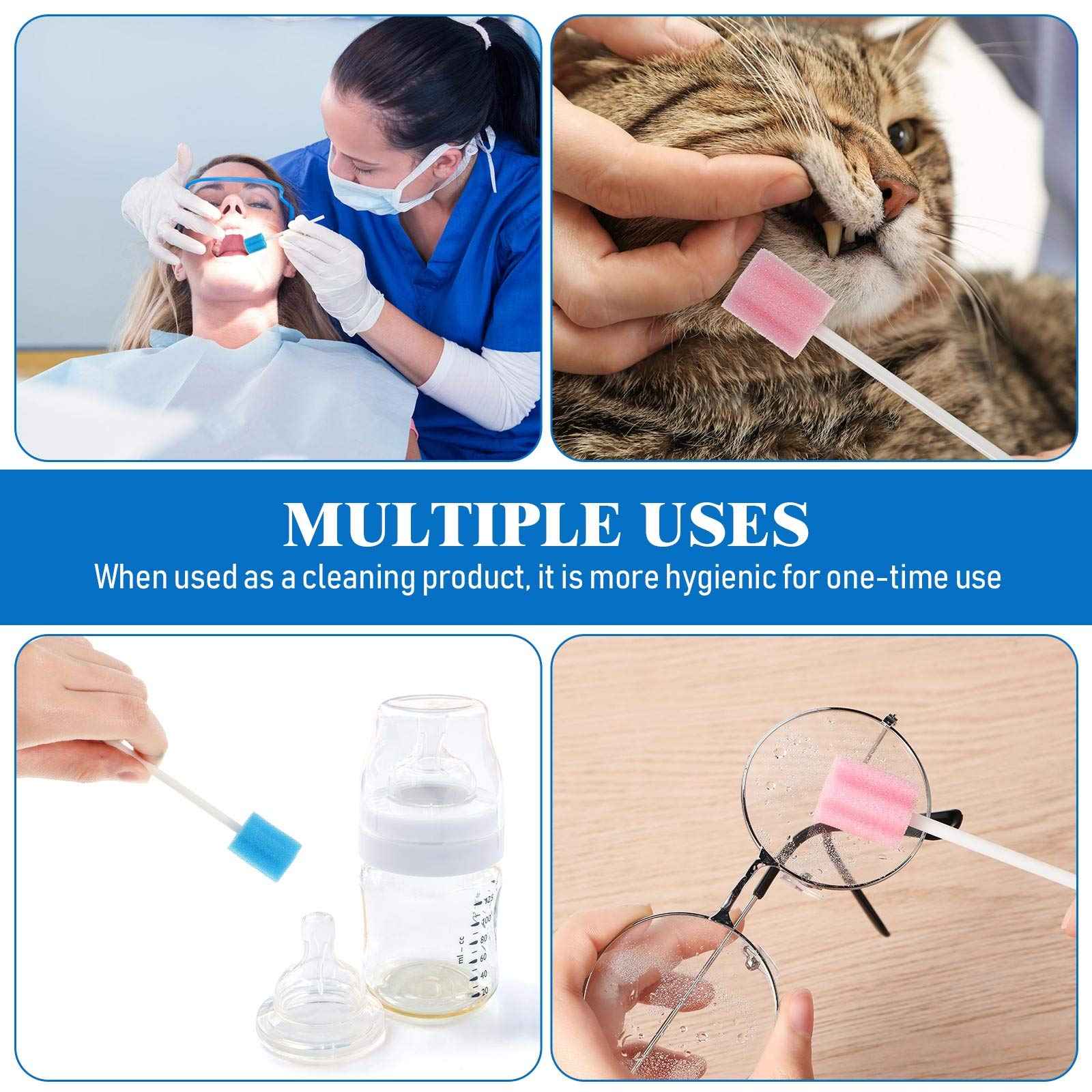 300 Pieces Oral Swabs Disposable Mouth Swabs Sponge Dental Swabsticks Unflavored for Mouth Cleaning Oral Care Health, Pink and Blue (not Individual Packing)